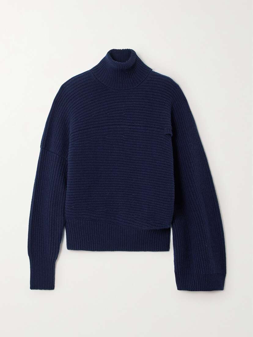 Stella McCartney + Net Sustain Cape-effect Ribbed Recycled Cashmere And Wool-blend Turtleneck Sweater -  - x large
