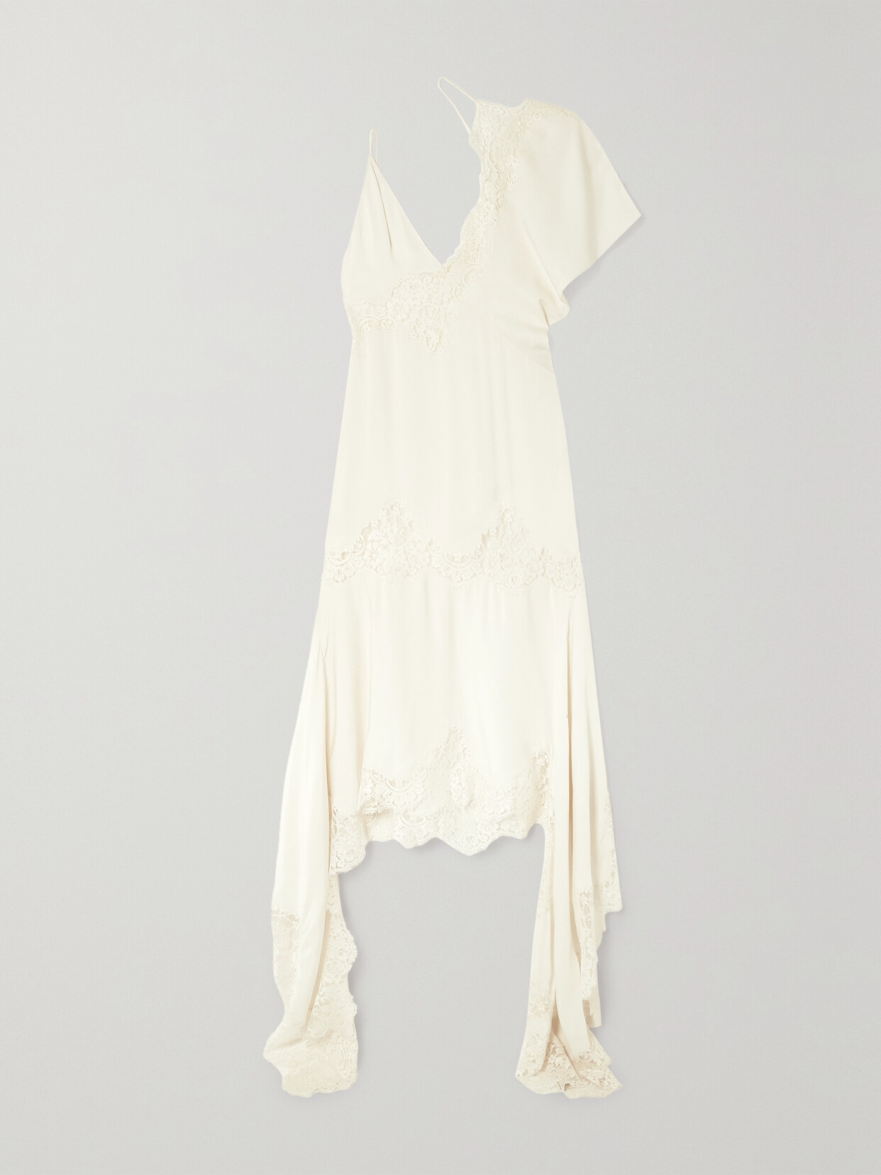 Stella McCartney + Net Sustain Asymmetric Lace-trimmed Crepe De Chine Midi Dress
