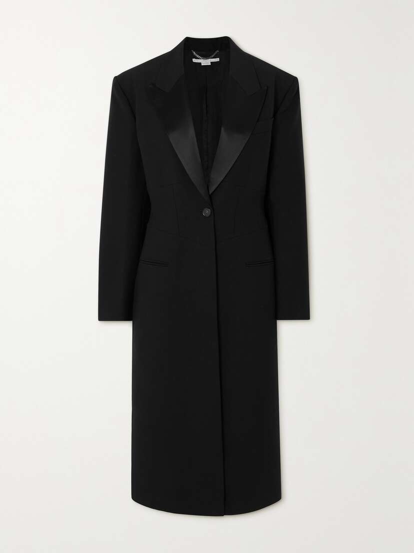 Stella McCartney + Net Sustain Satin-trimmed Wool Coat
