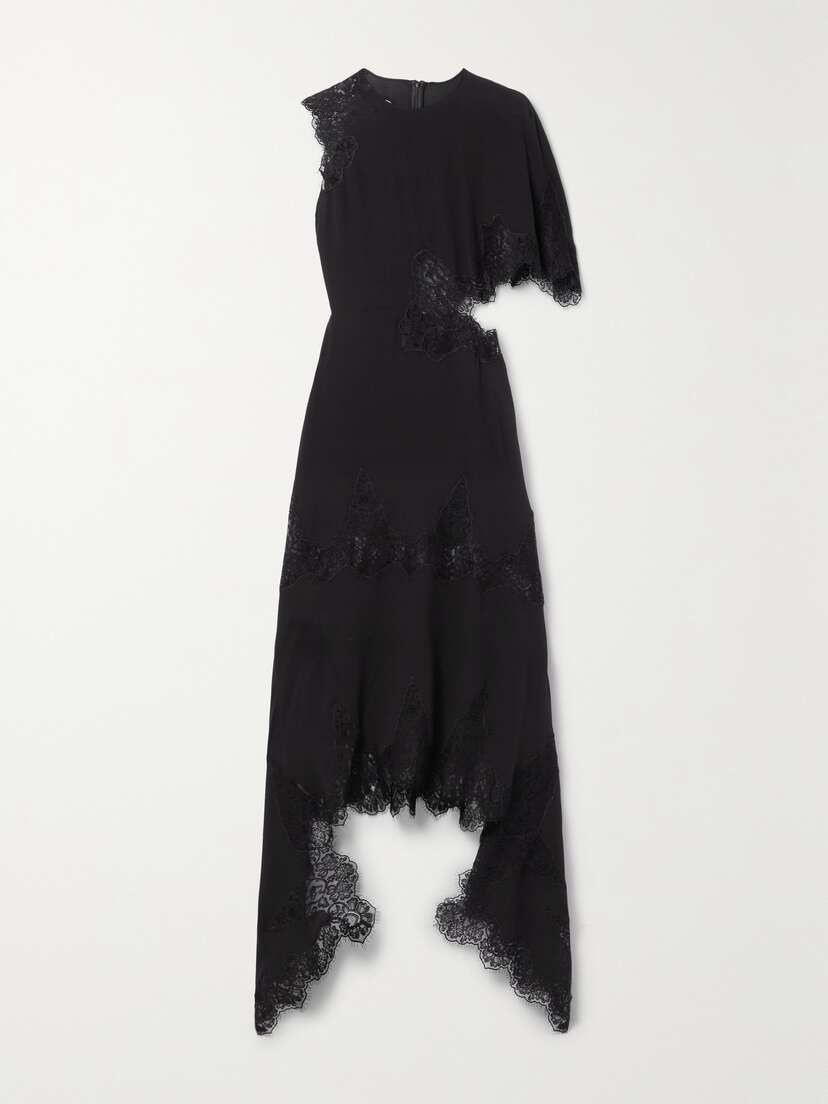 Stella McCartney + Net Sustain Asymmetric Guipure Lace-trimmed Organic Silk-georgette Midi Dress