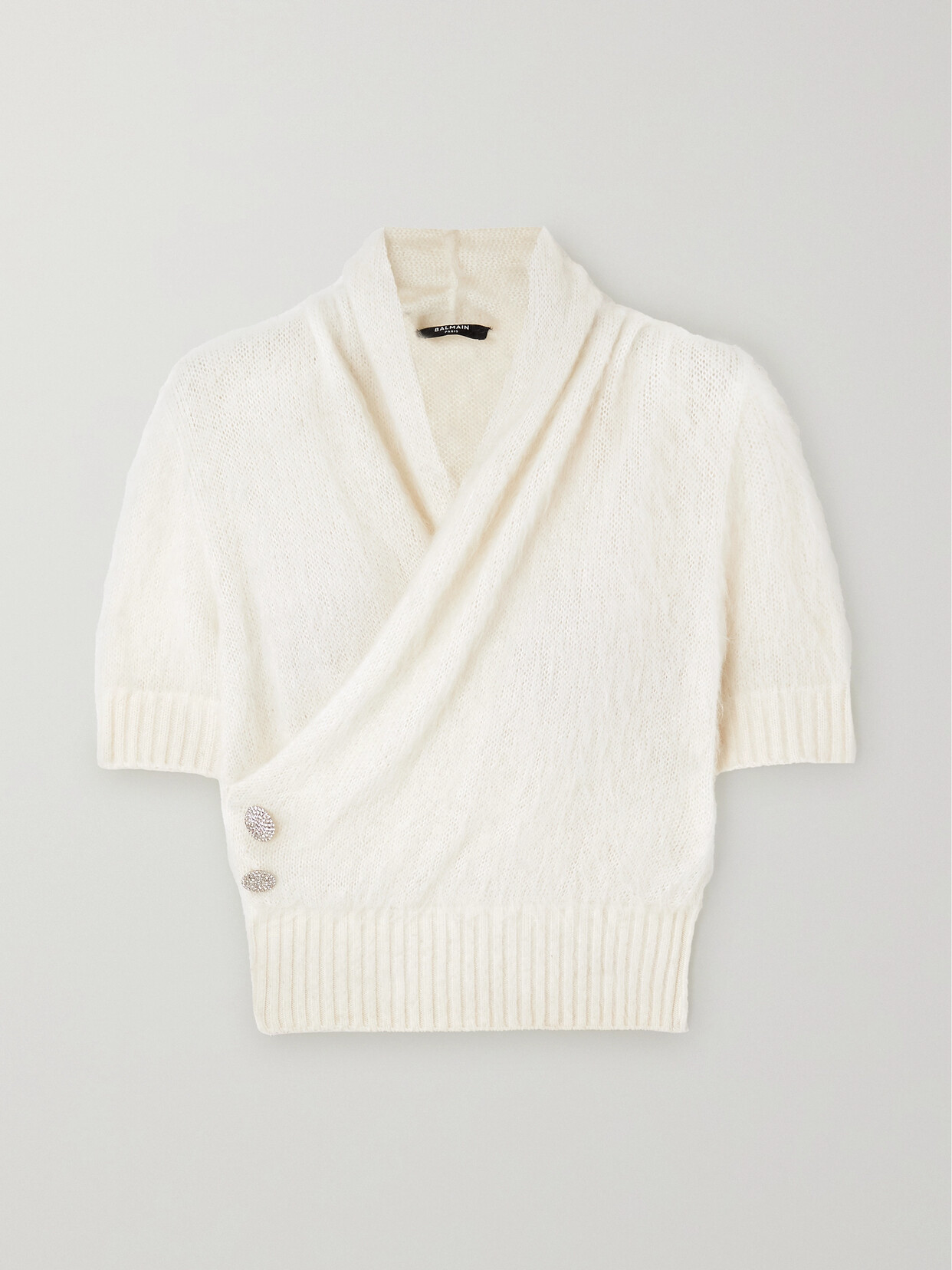 Balmain - Draped Crystal-embellished Mohair And Wool-blend Sweater - White