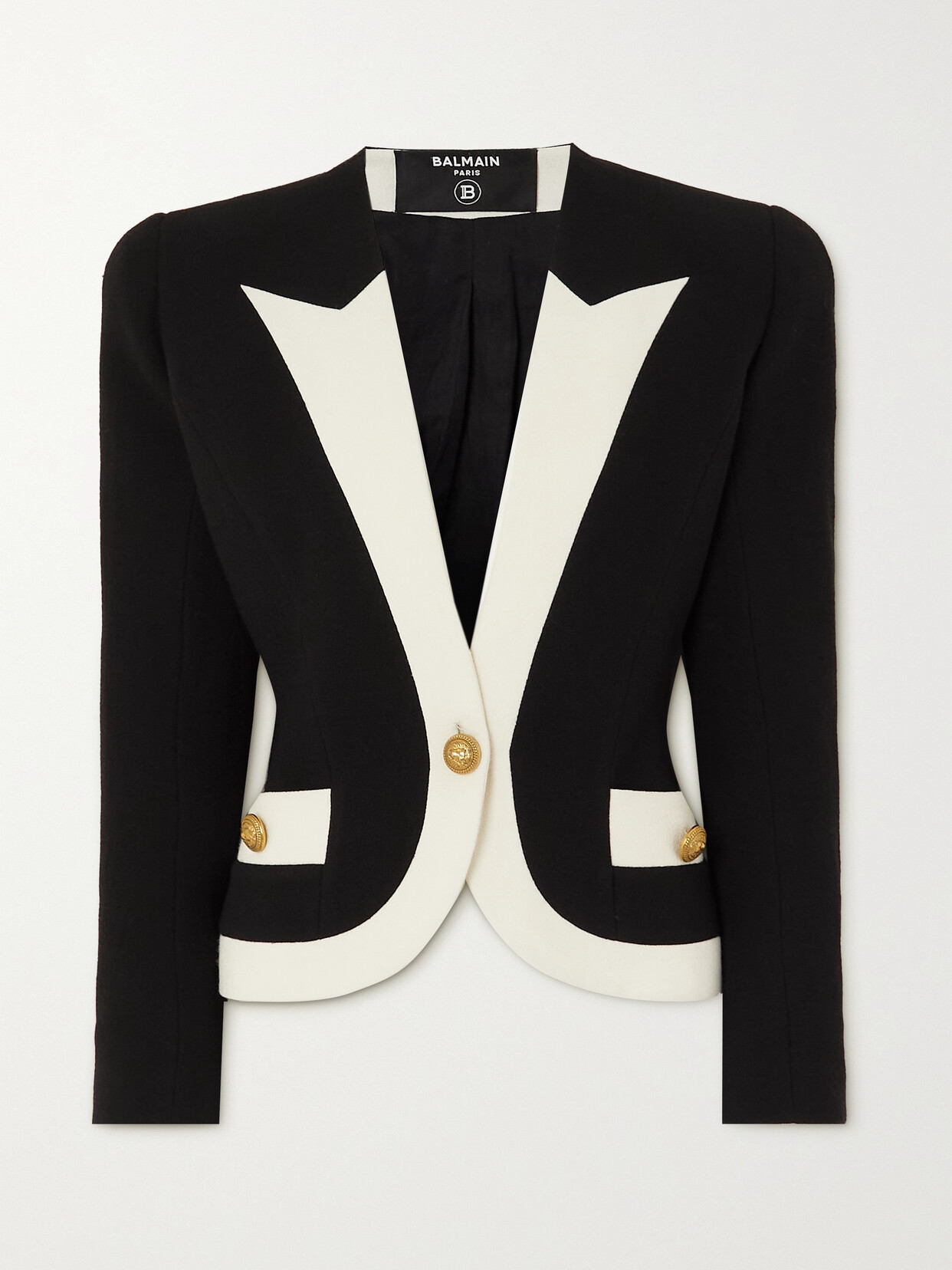 Balmain Two-tone Crepe Blazer In Black