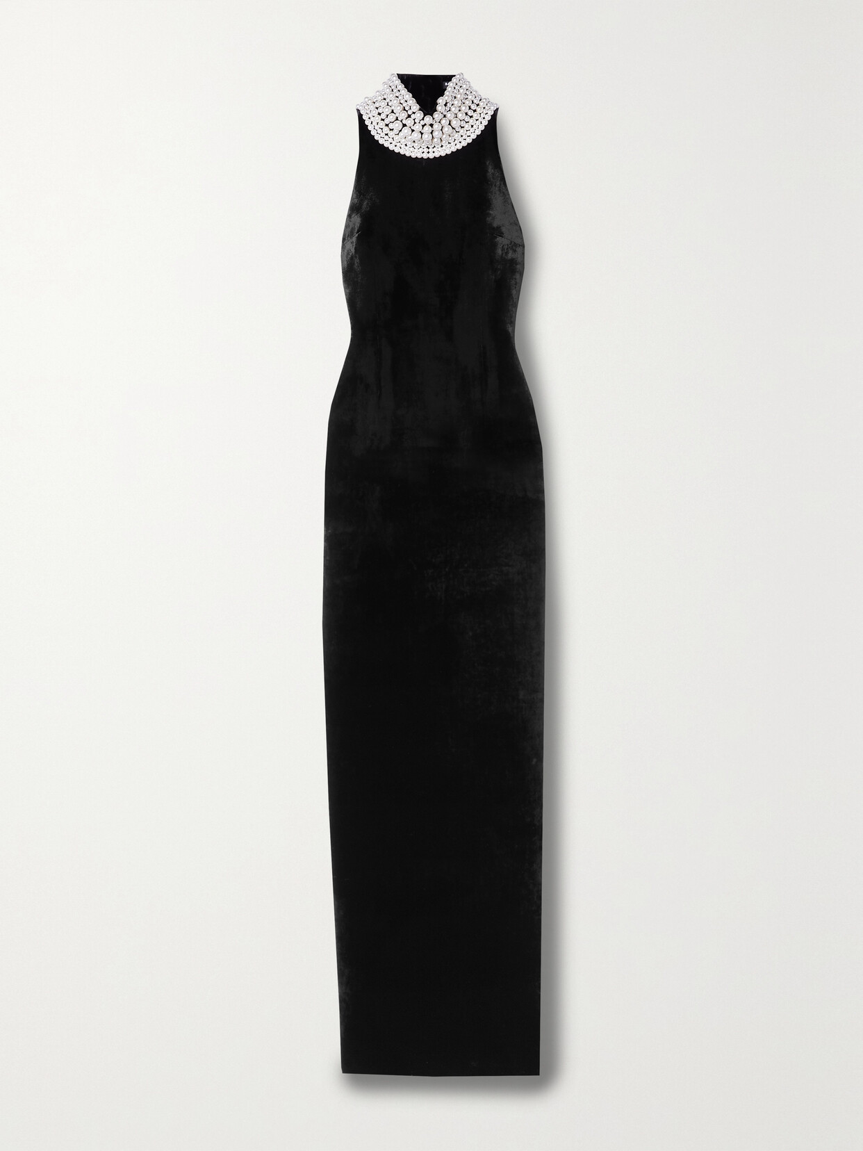 Balmain - Faux Pearl-embellished Halterneck Velvet Gown - Black