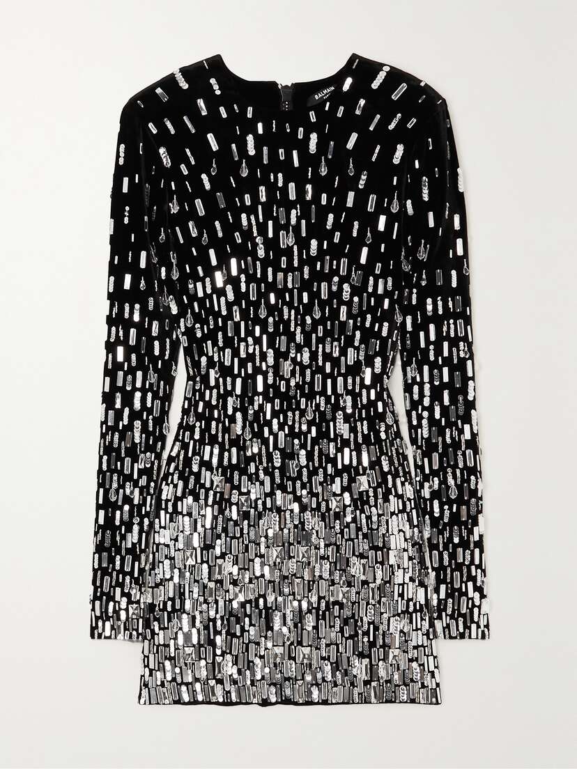 Balmain Embellished Velvet Mini Dress