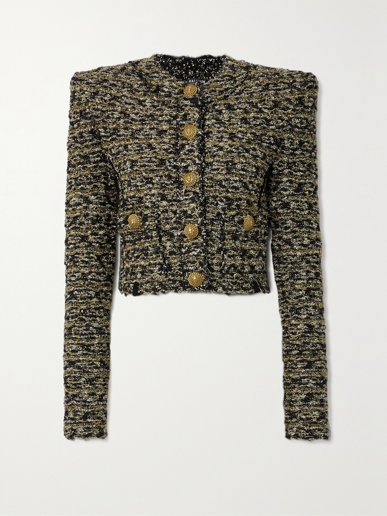 Balmain - Metallic Tweed Cropped Jacket - Black