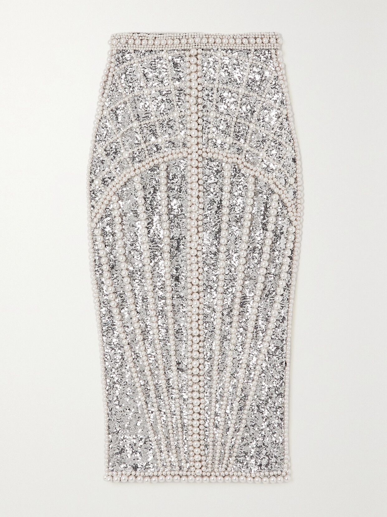 Balmain - Faux Pearl-embellished Sequined Chiffon Midi Skirt - Silver