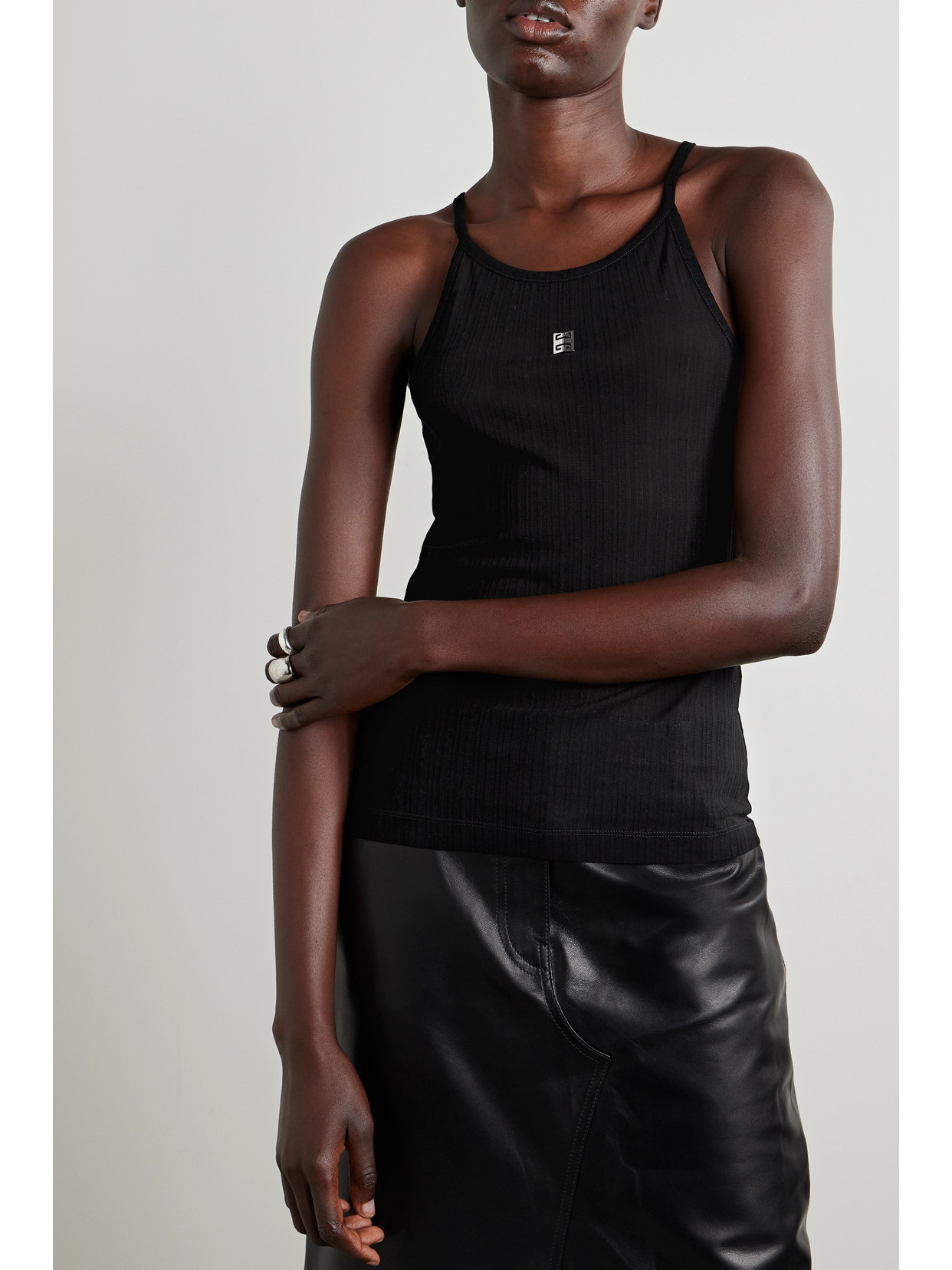 Givenchy Embellished Ribbed Cotton Tank In Black