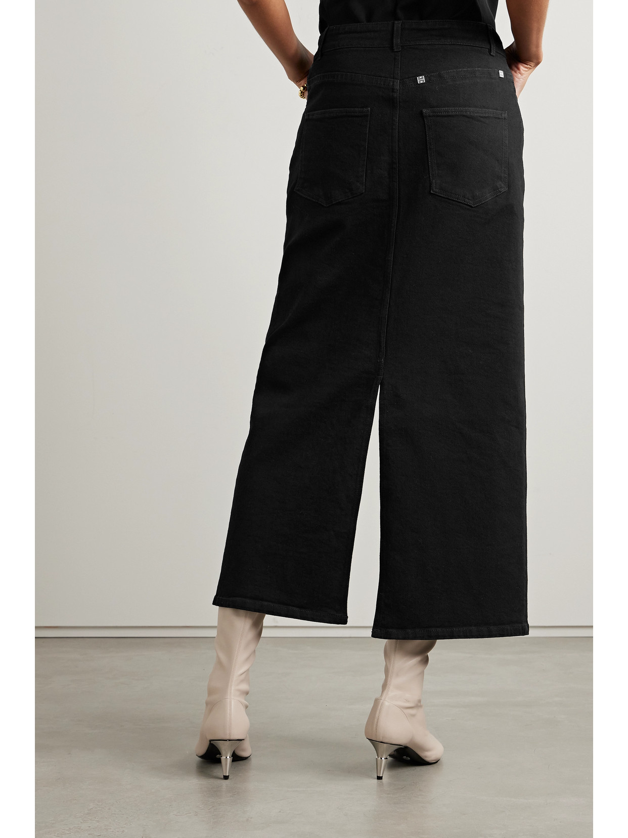 Shop Givenchy Denim Midi Skirt In Black