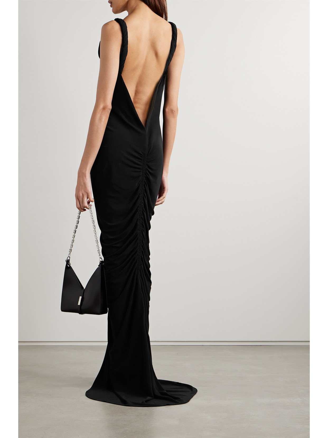 Shop Givenchy Open-back Ruched Crepe Gown In Black