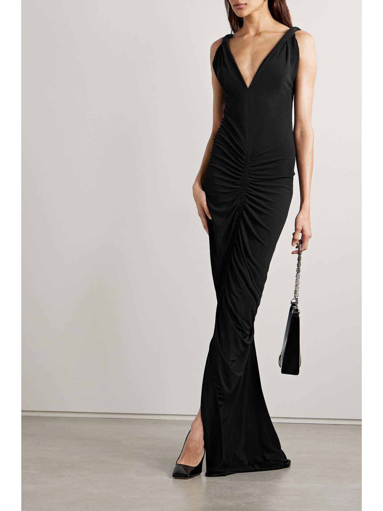 Shop Givenchy Open-back Ruched Crepe Gown In Black