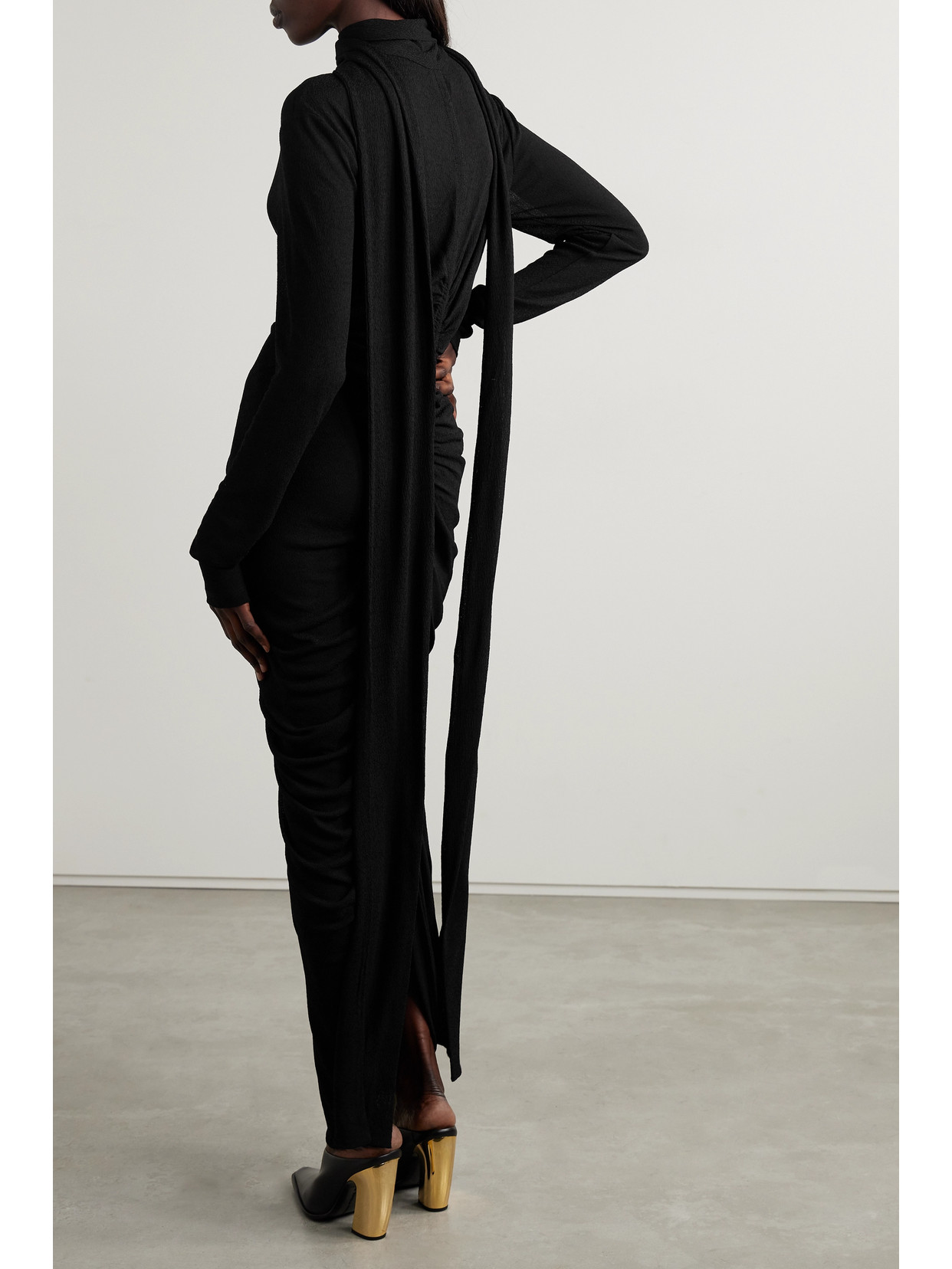 Shop Givenchy Cutout Ruched Stretch-crepe Turtleneck Gown In Black