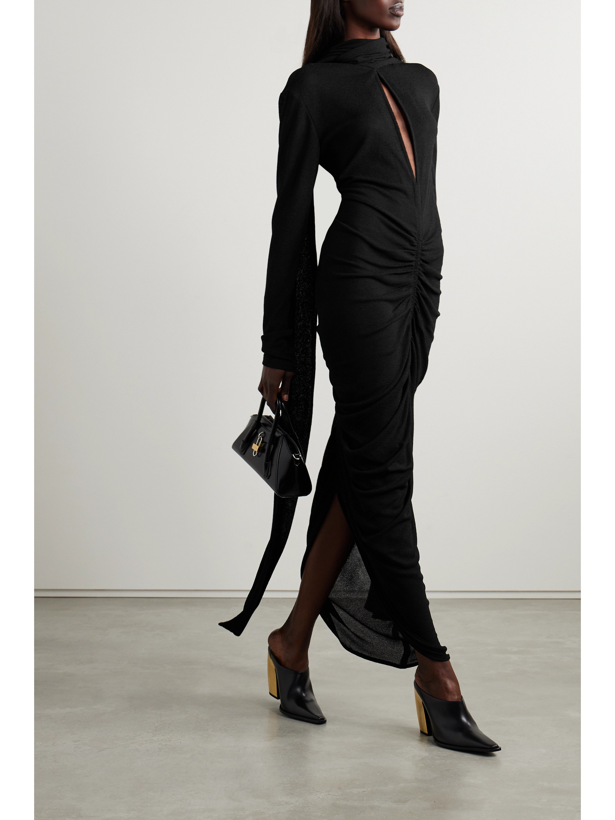 Givenchy Cutout ruched stretch-crepe turtleneck gown