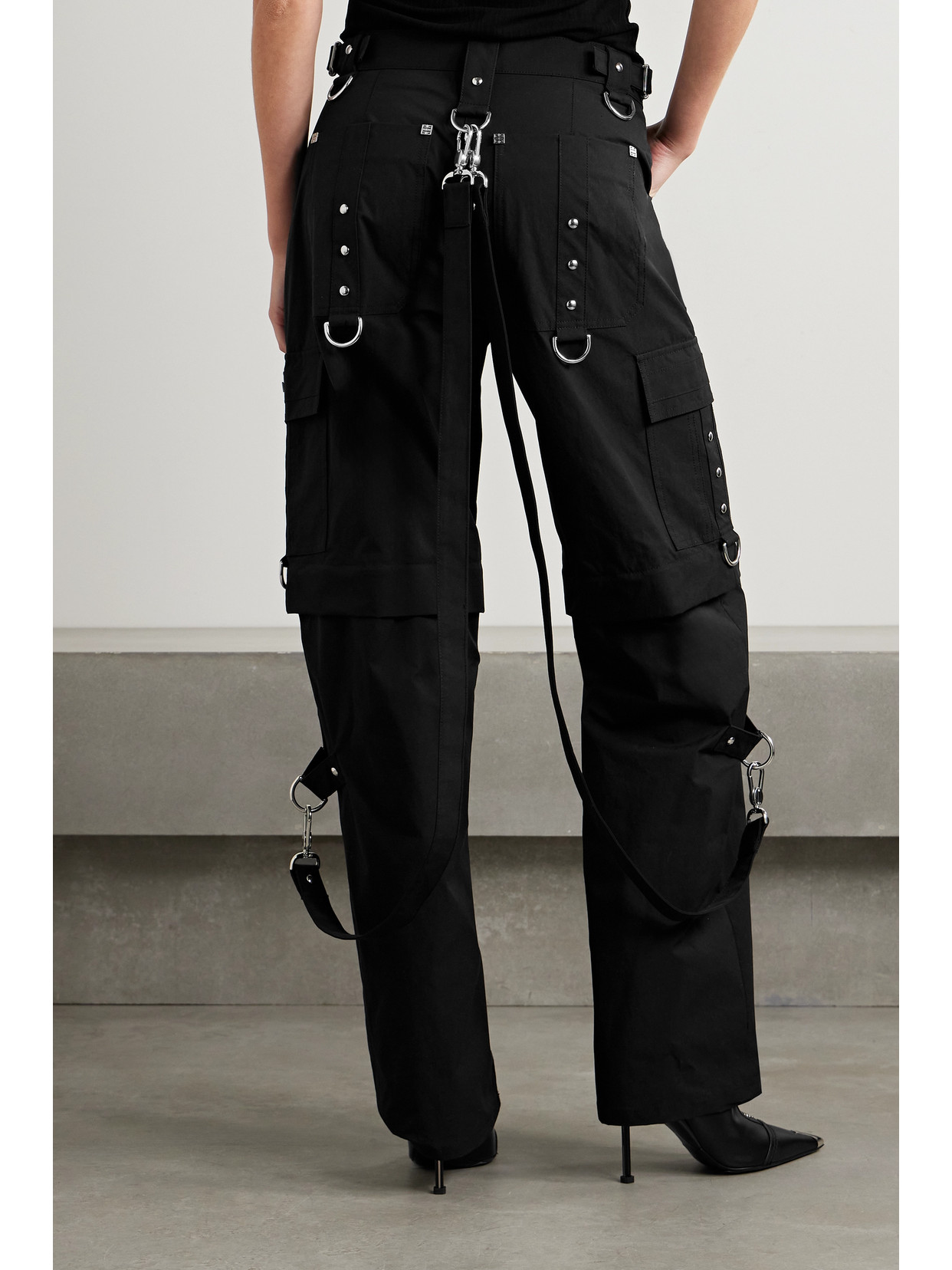 Shop Givenchy Convertible Embellished Twill Cargo Pants In Black