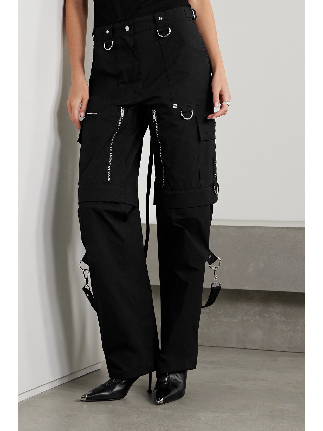 Shop Givenchy Convertible Embellished Twill Cargo Pants In Black