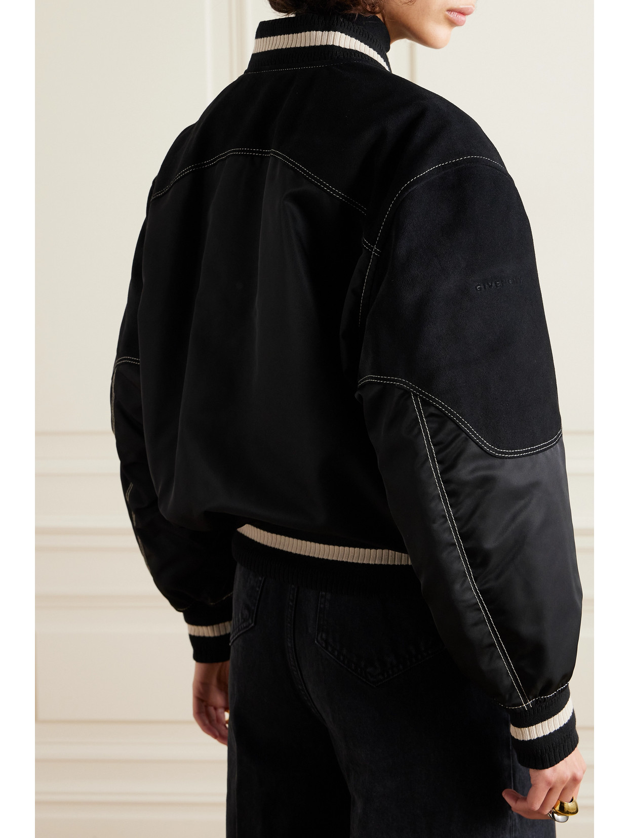 Shop Givenchy Suede-paneled Padded Shell Bomber Jacket In Black