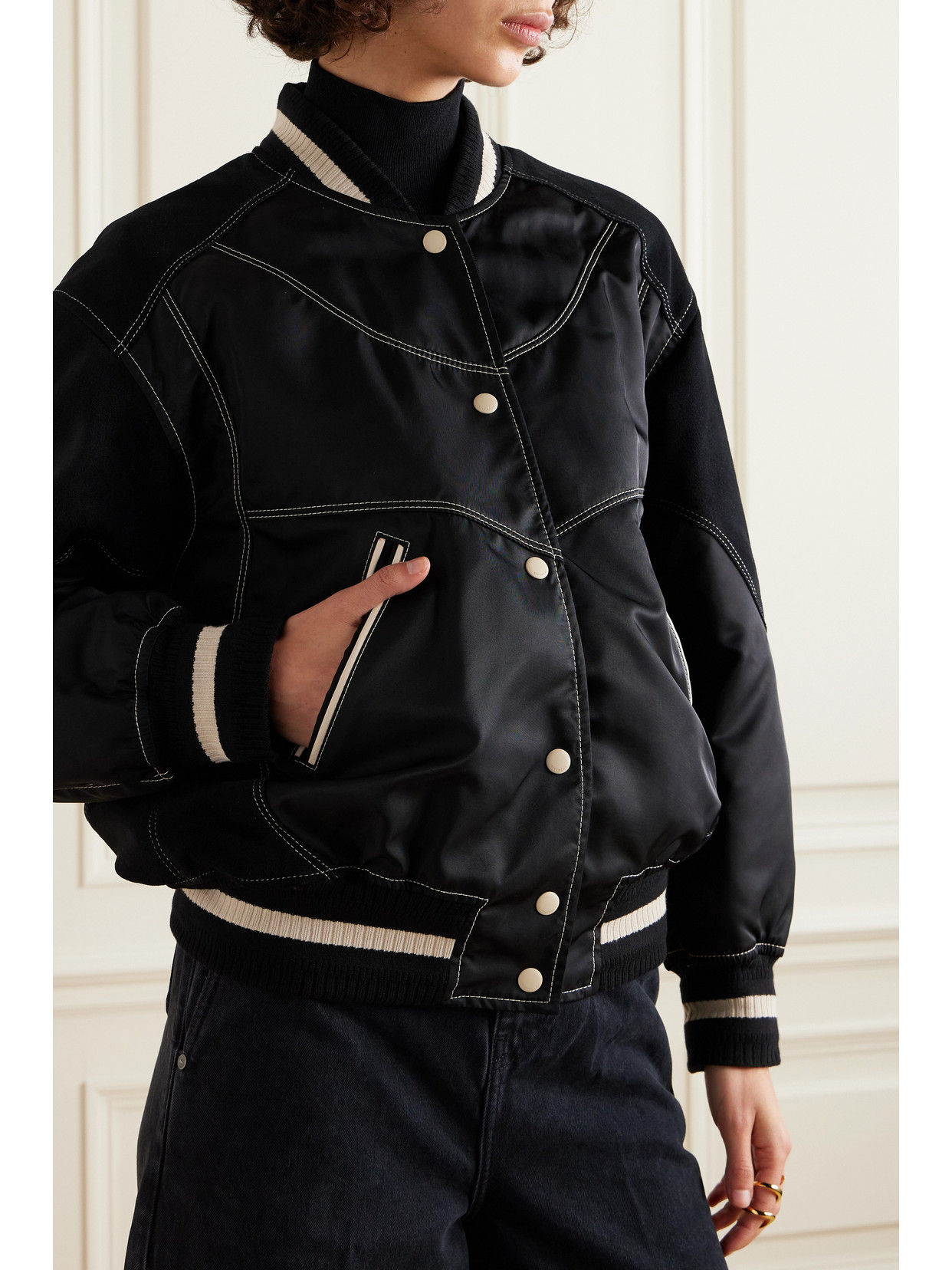 Shop Givenchy Suede-paneled Padded Shell Bomber Jacket In Black