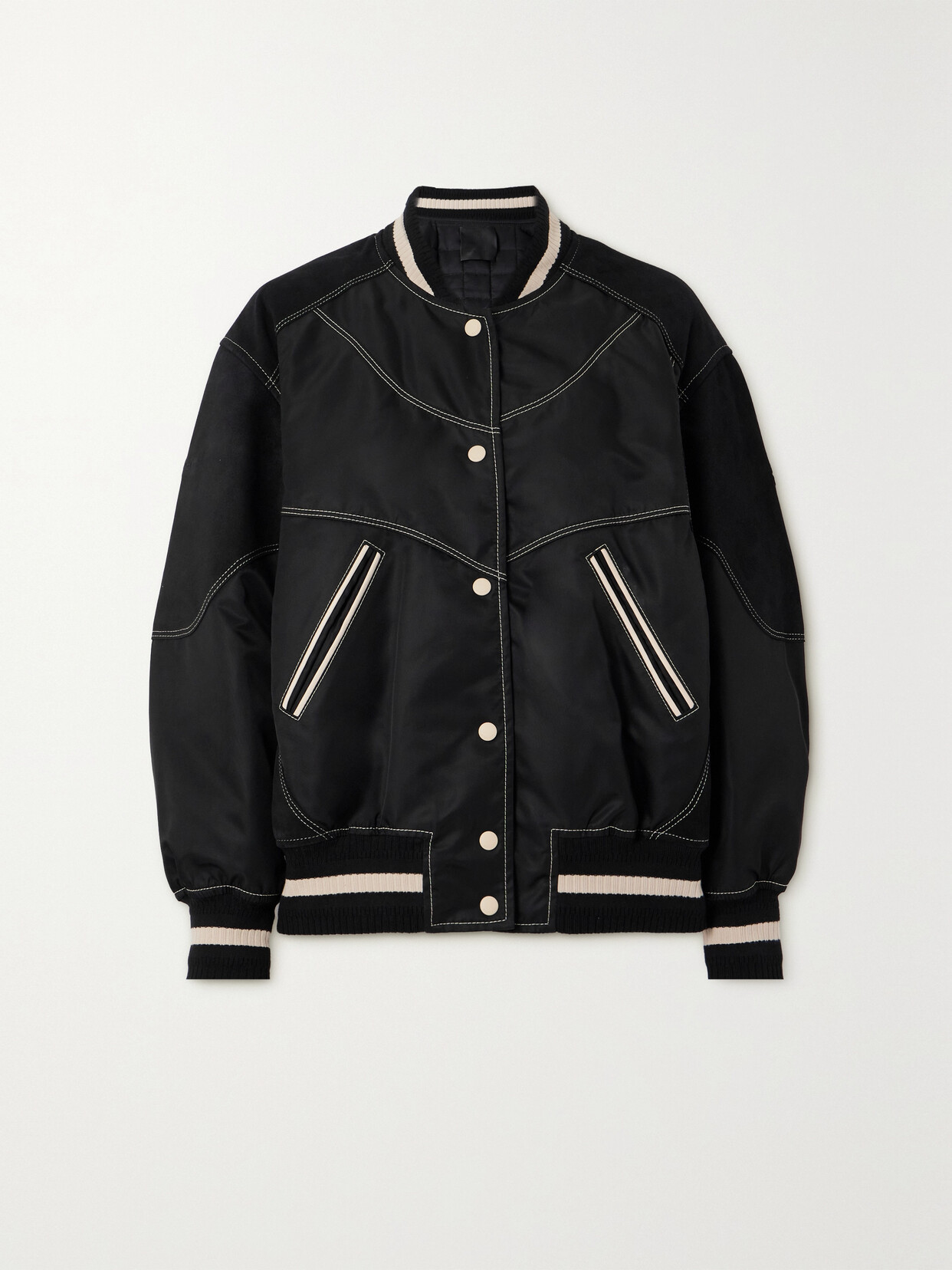 Shop Givenchy Suede-paneled Padded Shell Bomber Jacket In Black