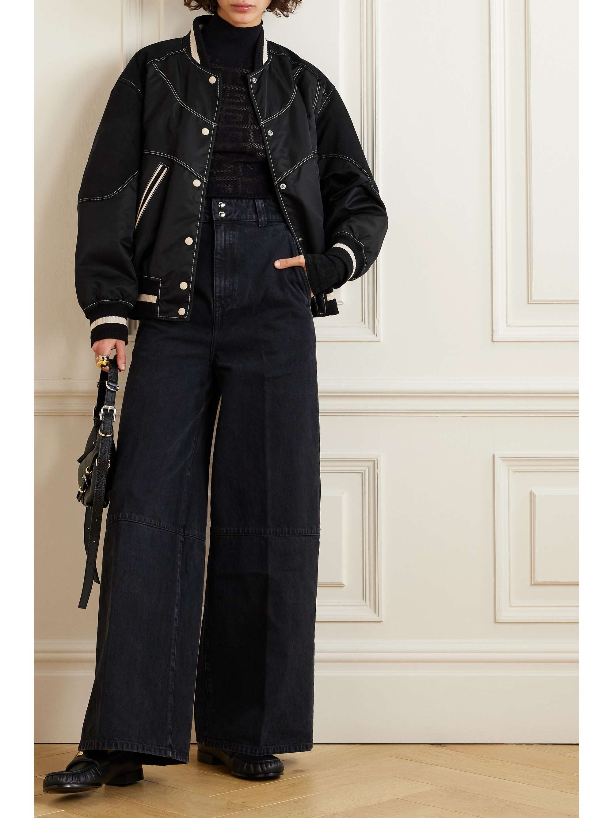 GIVENCHY Distressed denim and satin straight-leg pants