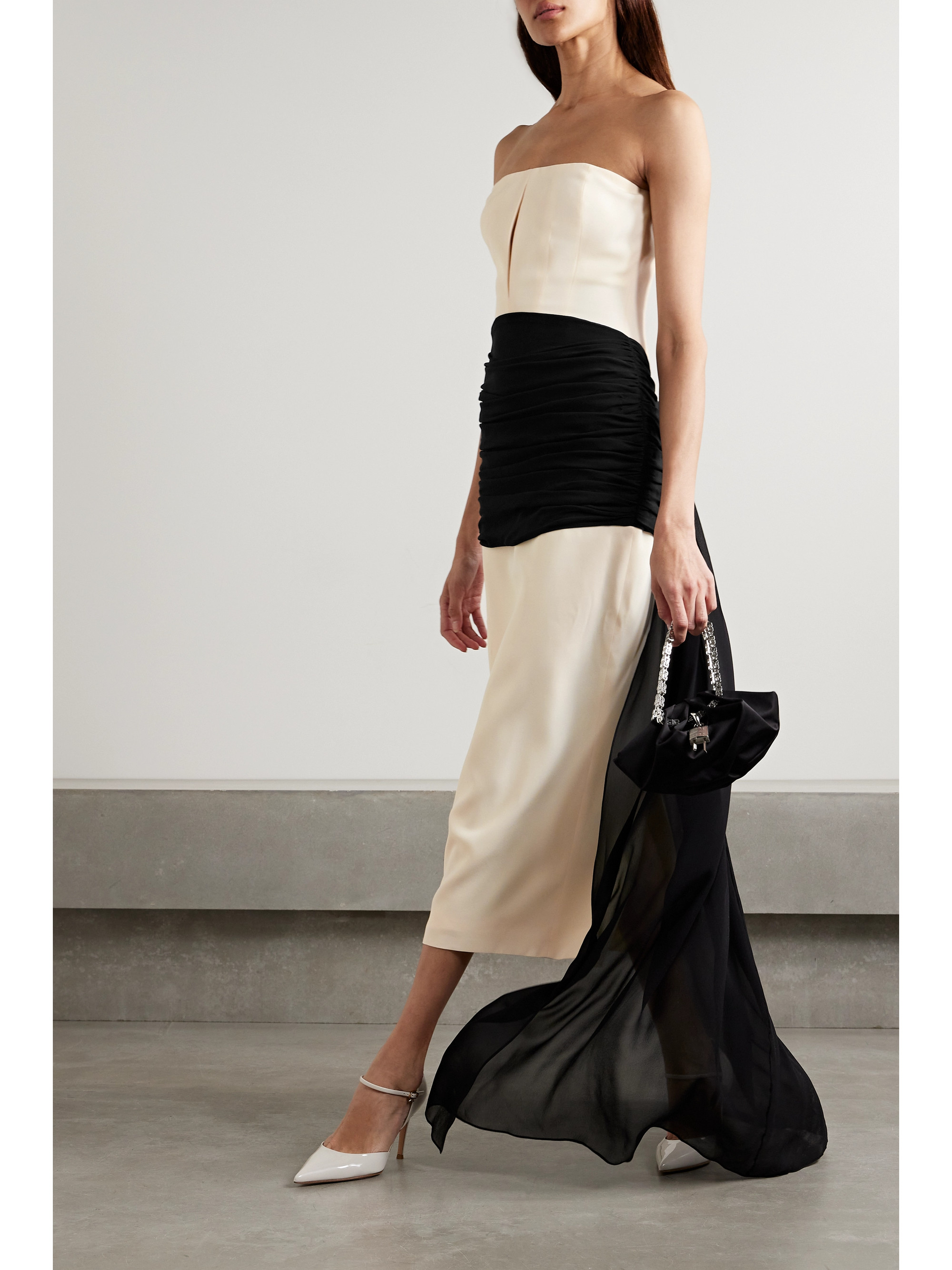 Givenchy Strapless crepe and ruched silk-georgette gown