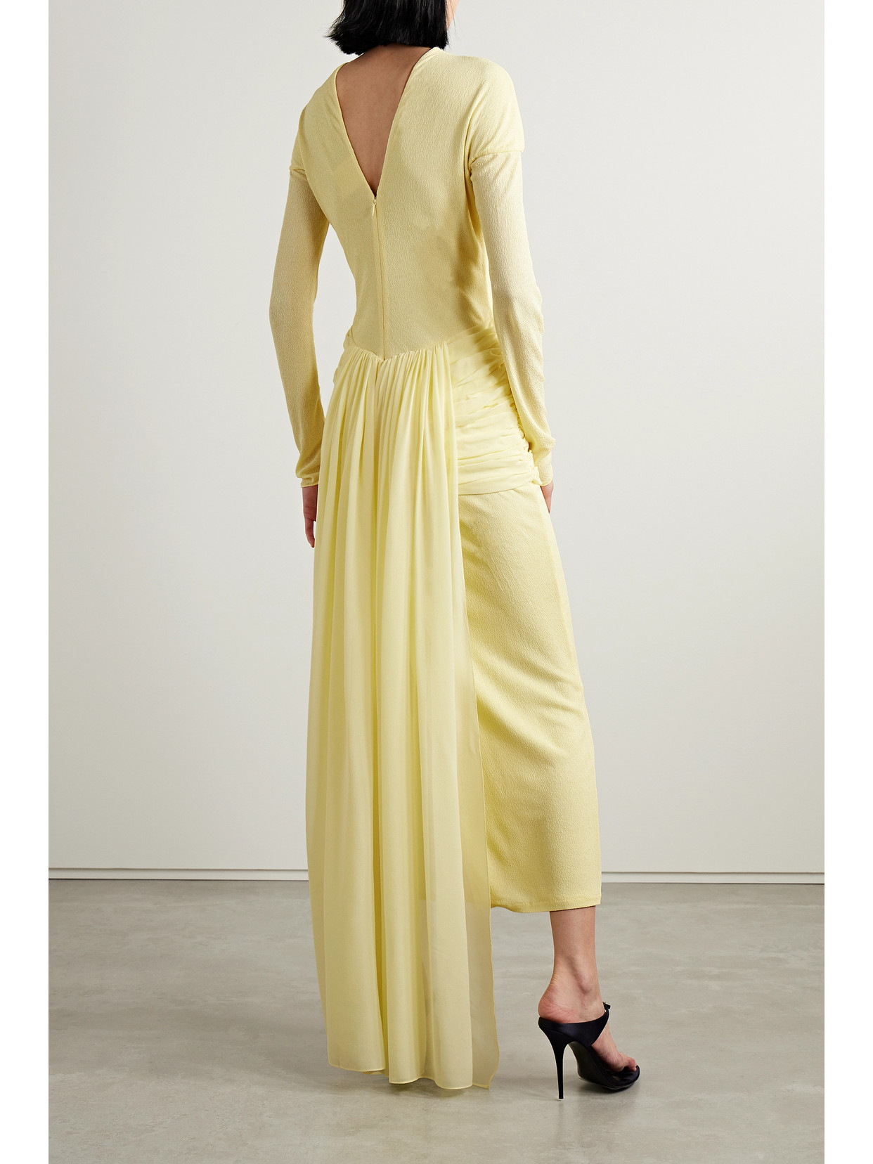 Shop Givenchy Paneled Ruched Crepe Gown In Yellow