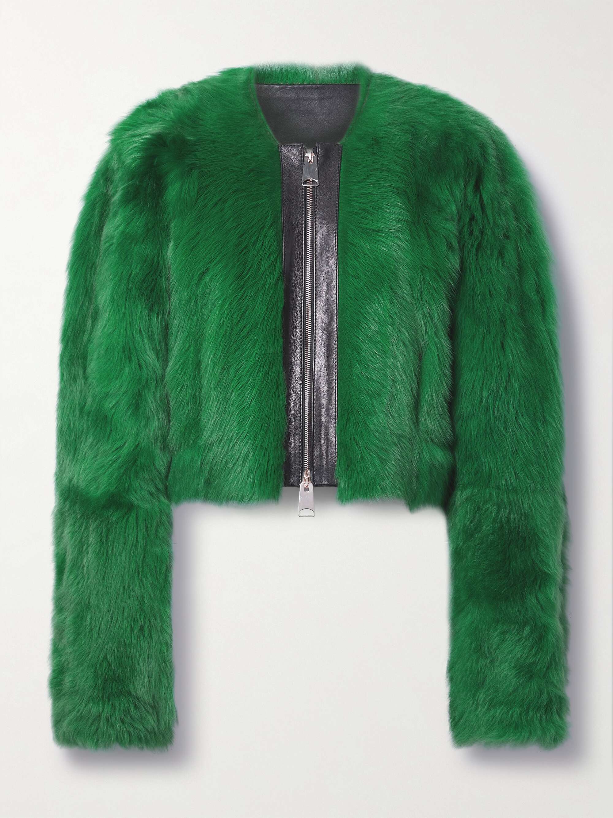 KHAITE Gracell cropped leather-trimmed shearling jacket | NET-A-PORTER