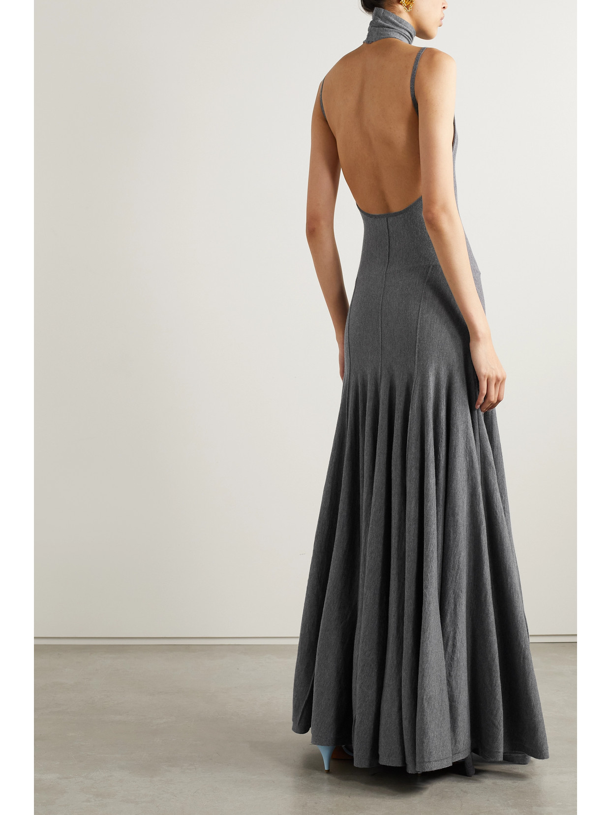 Khaite Romee Open-back Wool Maxi Dress In Gray