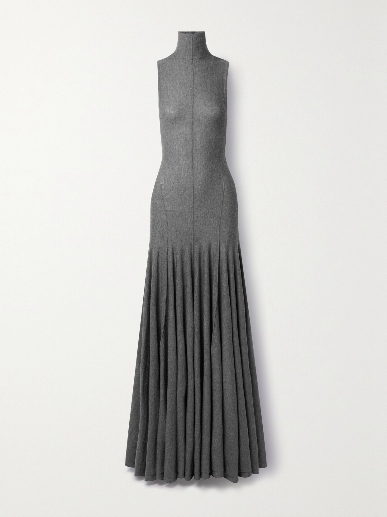 Shop Khaite Romee Open-back Draped Merino Wool Maxi Dress In Gray