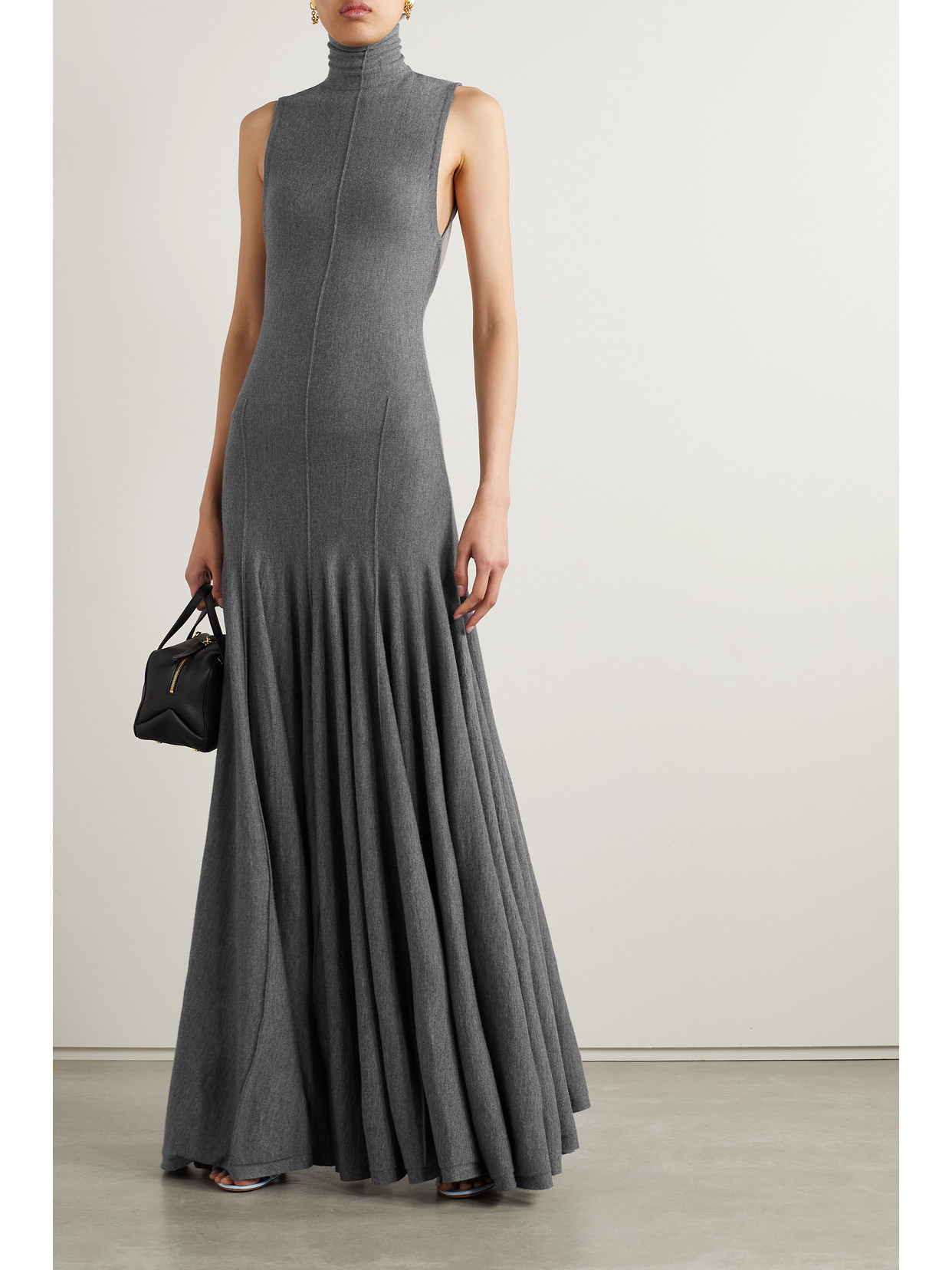 Khaite Romee Open-back Wool Maxi Dress In Gray