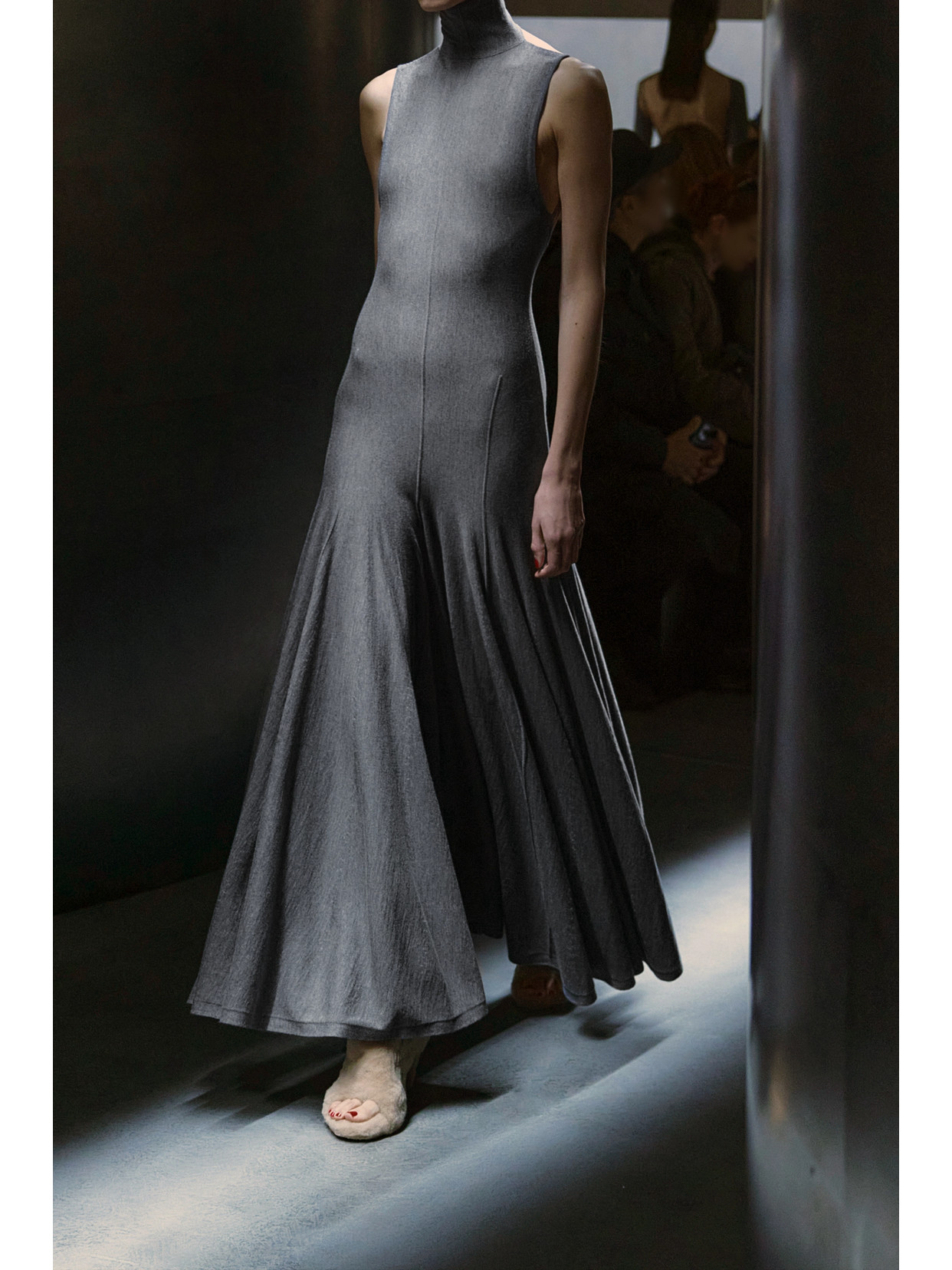 Khaite Romee Open-back Wool Maxi Dress In Gray