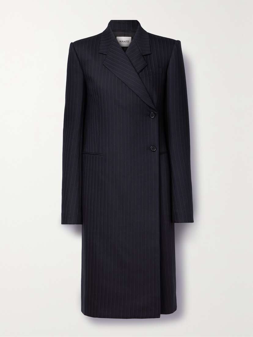 Khaite Kento Double-breasted Pinstriped Wool-blend Coat