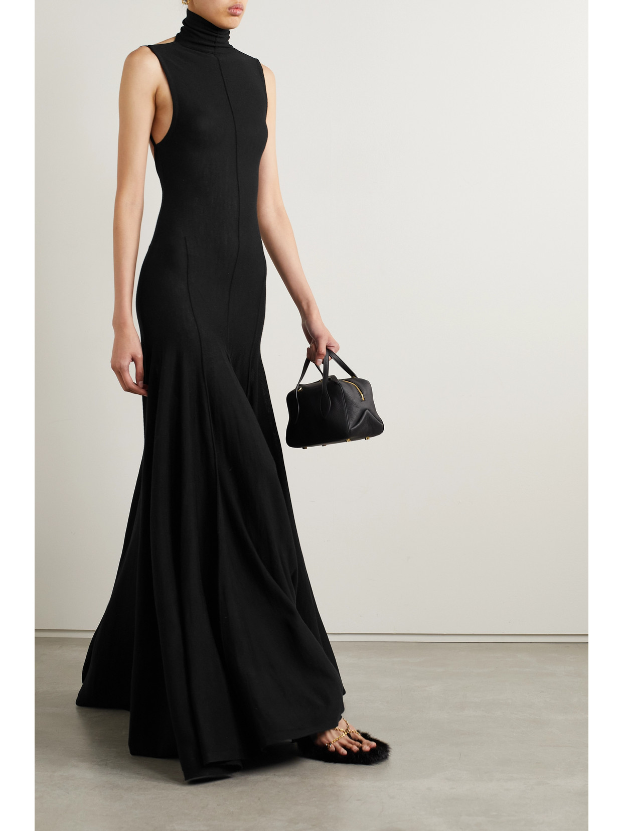 Khaite Romee Open-back Draped Merino Wool Maxi Dress In Black