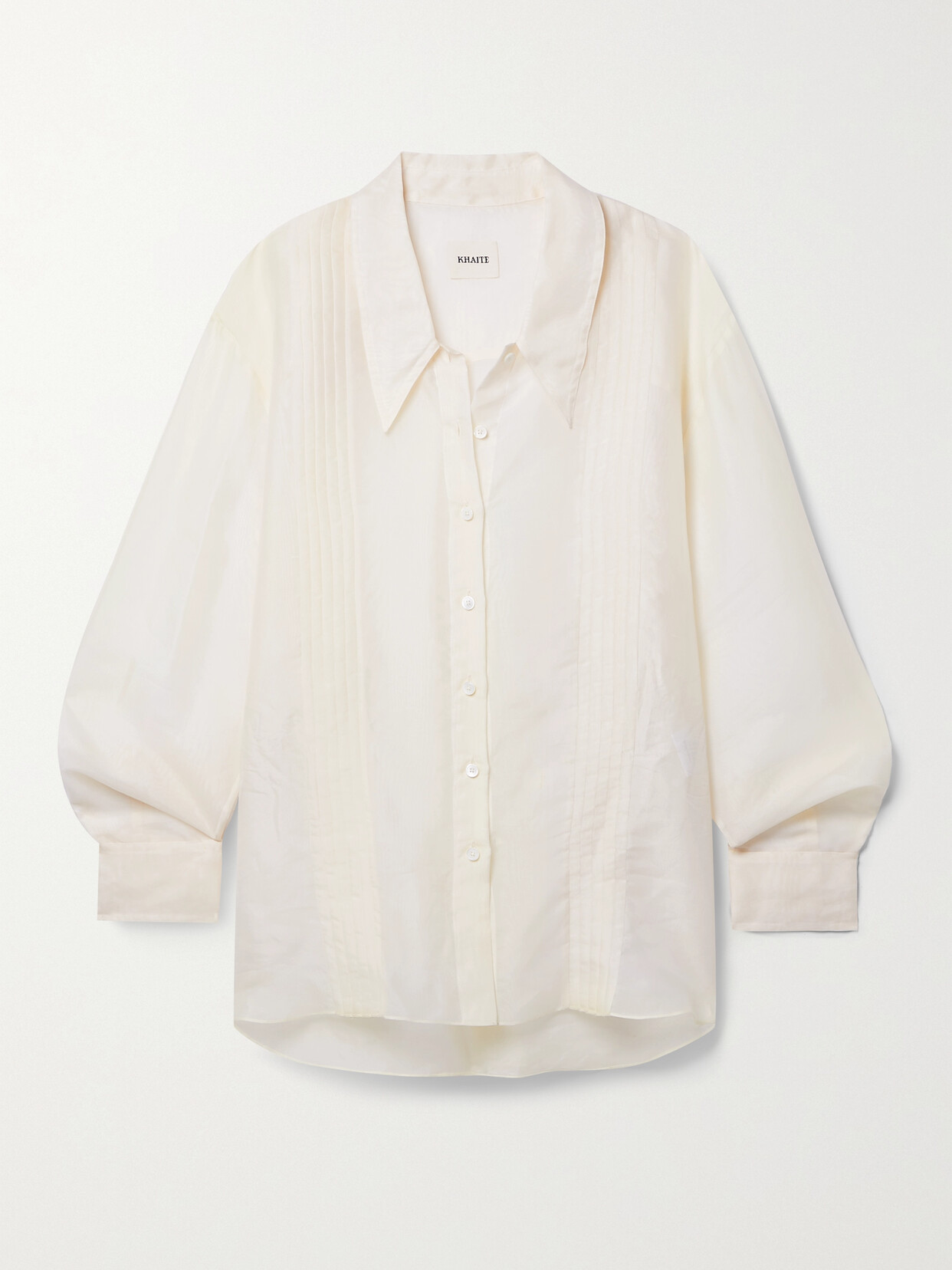 Khaite Nori Pintucked Silk-organza Shirt In Neutrals