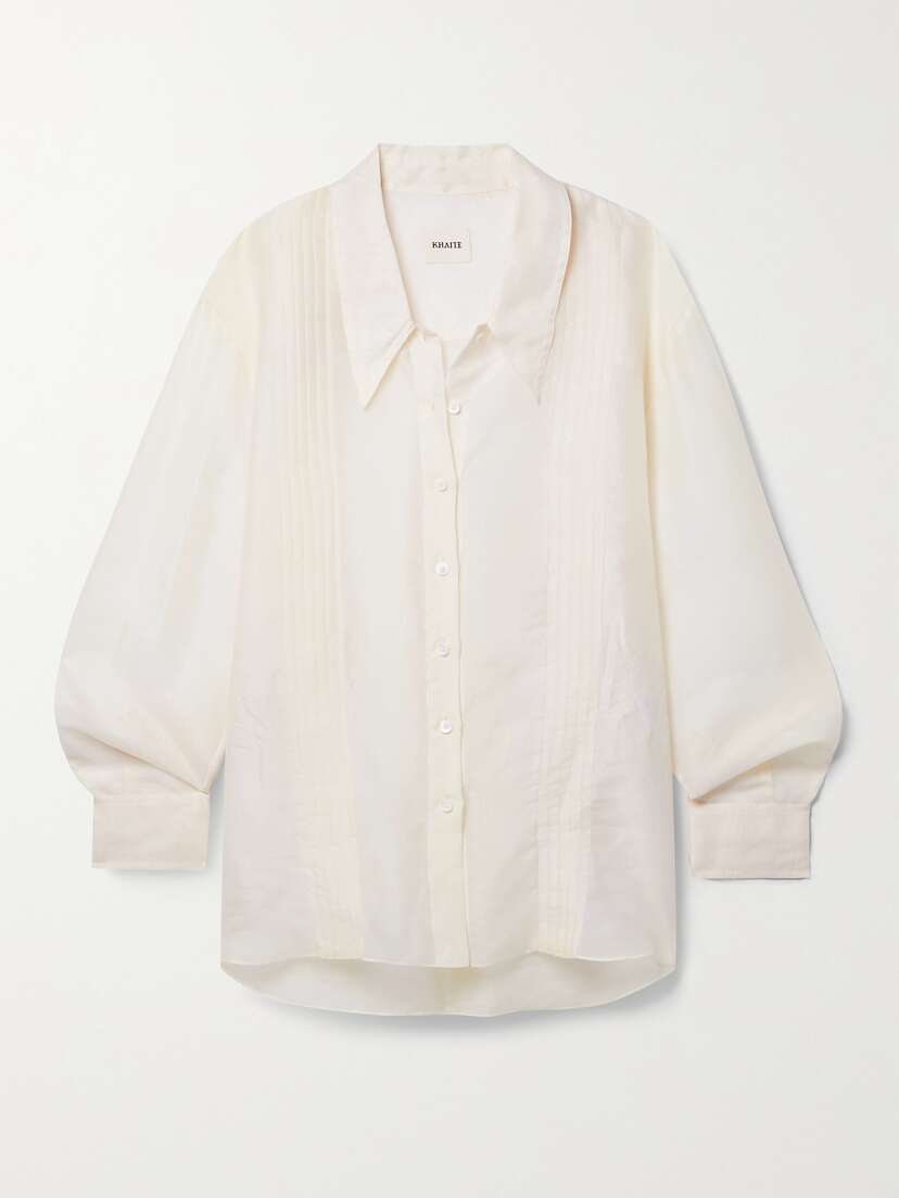 Khaite Nori Pintucked Silk-organza Shirt