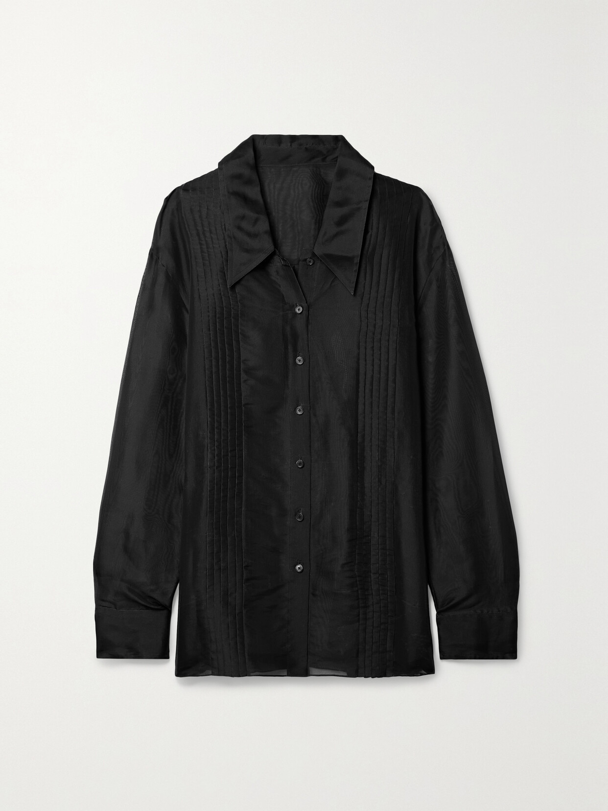 Khaite Nori Pintucked Silk-organza Shirt In Black