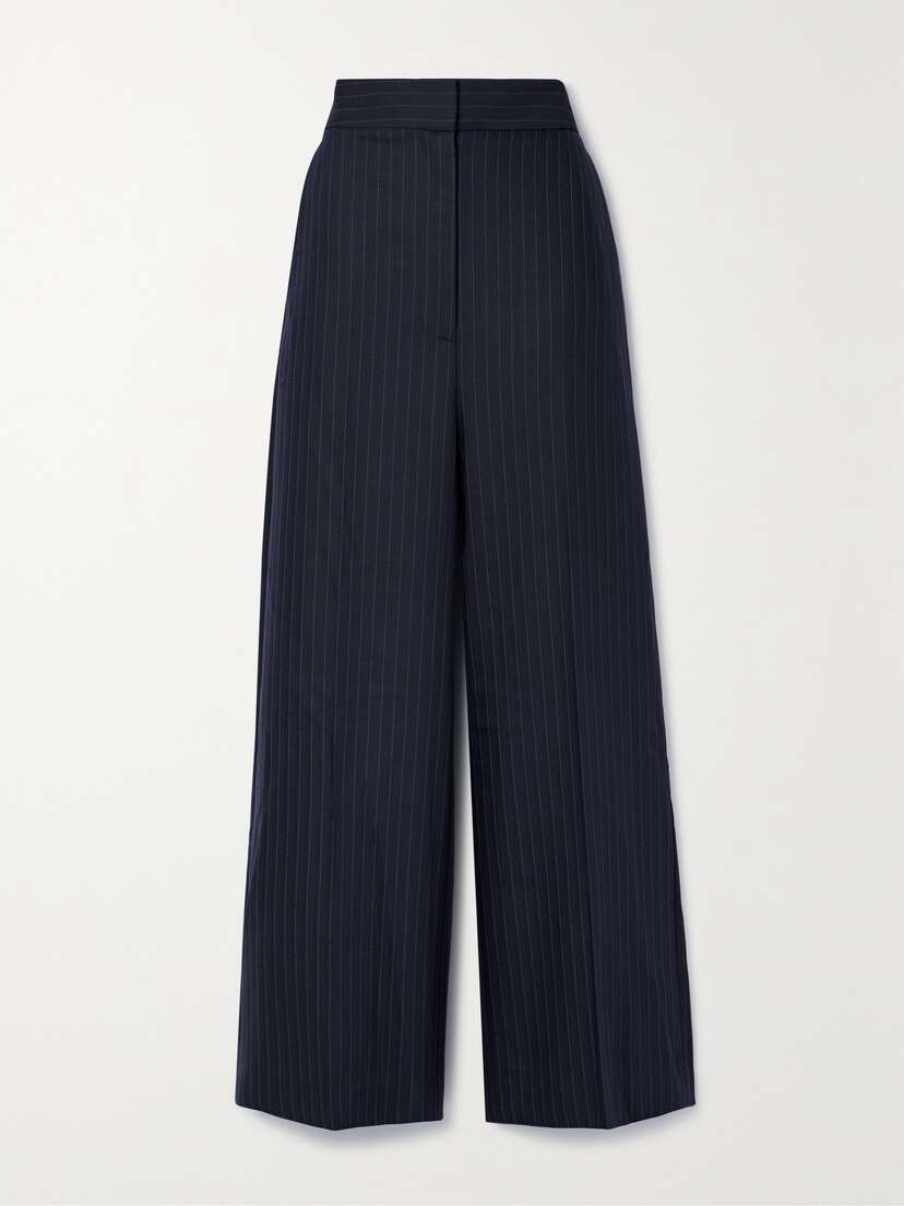 Khaite Banton Pinstriped Wool-blend Wide-leg Pants