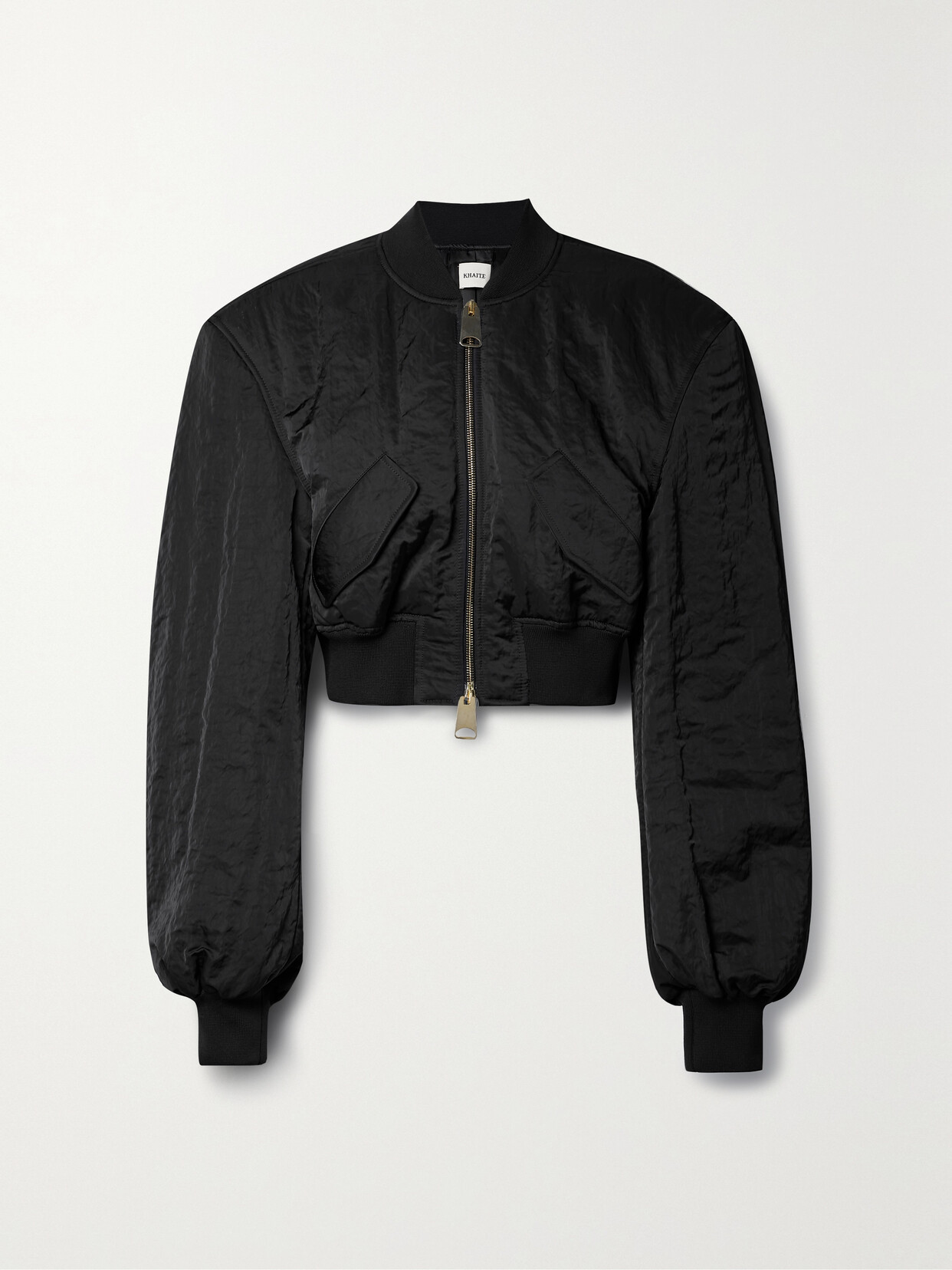 Khaite - Reggie Cropped Crinkled-shell Bomber Jacket - Black