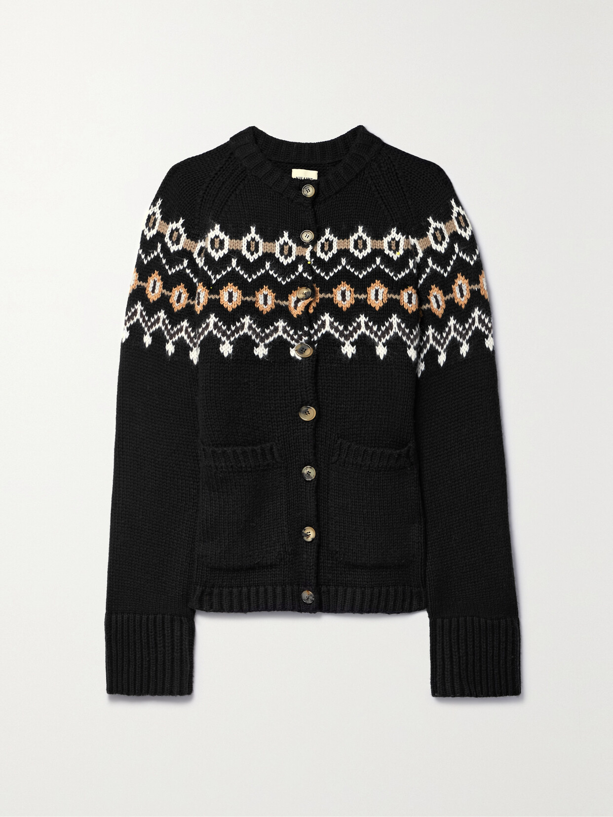 Shop Khaite Suzette Fair Isle Cashmere Cardigan In Black