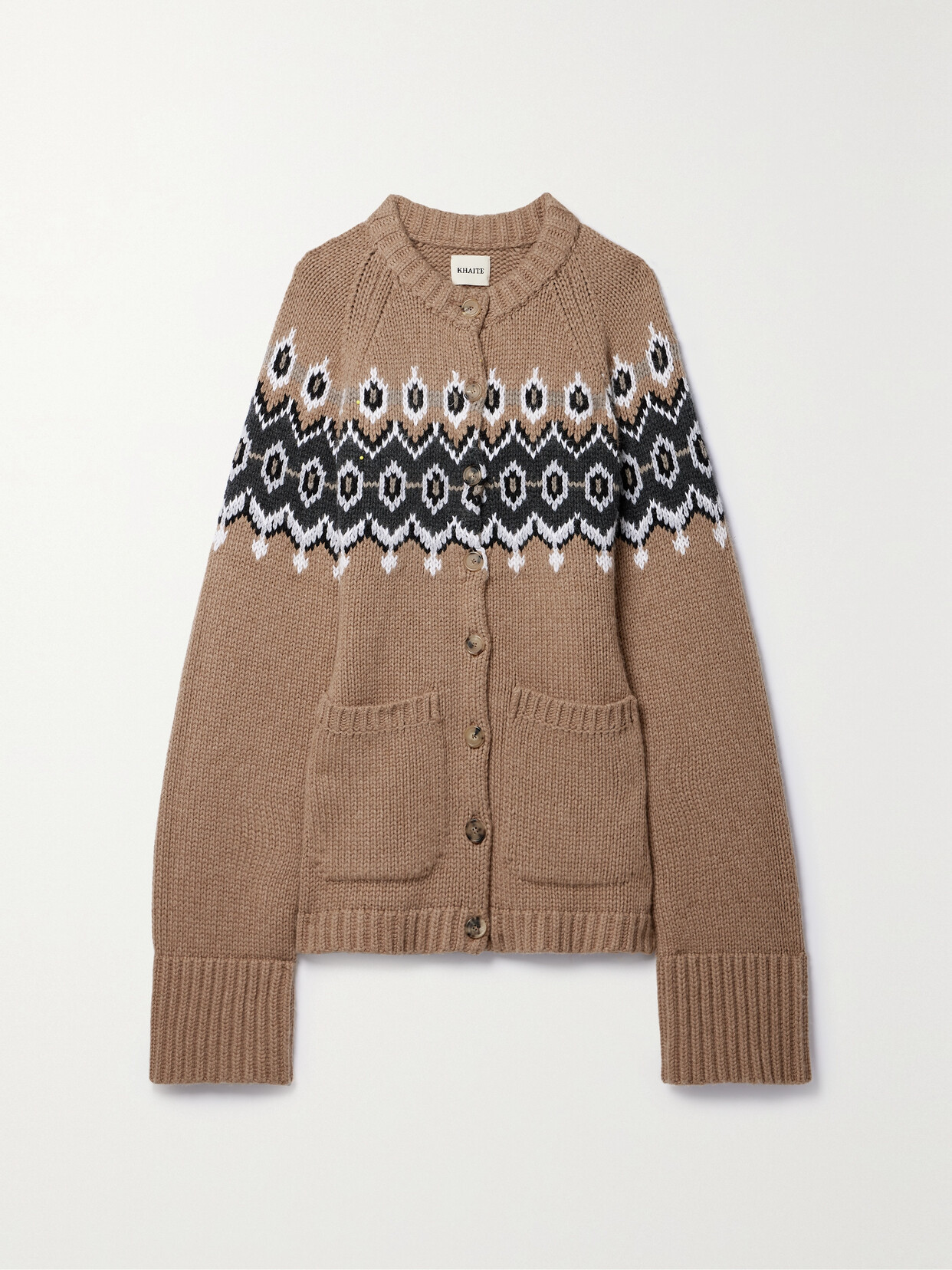 Khaite Suzette Fair Isle Cashmere Cardigan In Brown