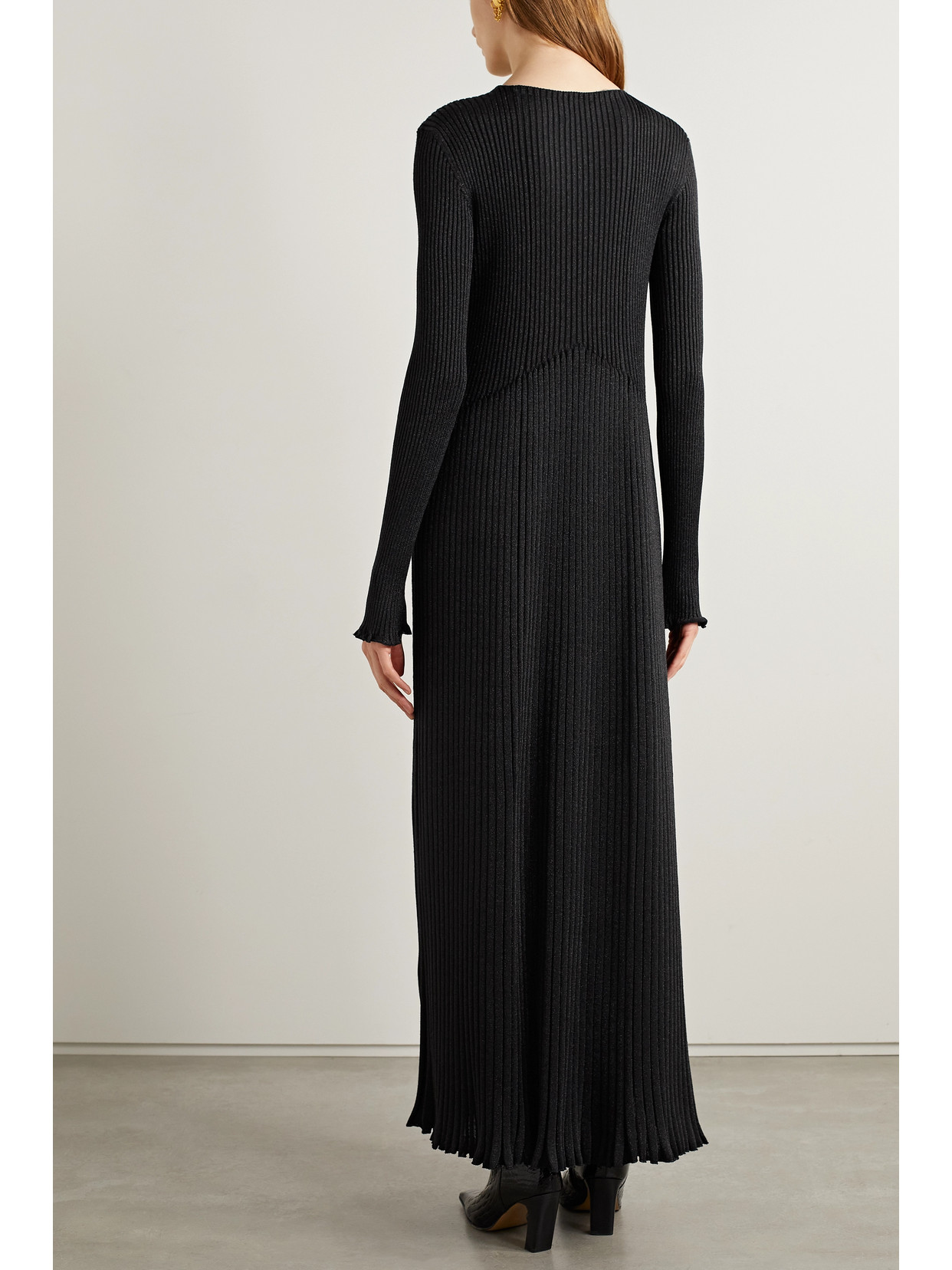 Khaite Okla Metallic Ribbed Wool-blend Maxi Dress In Gray