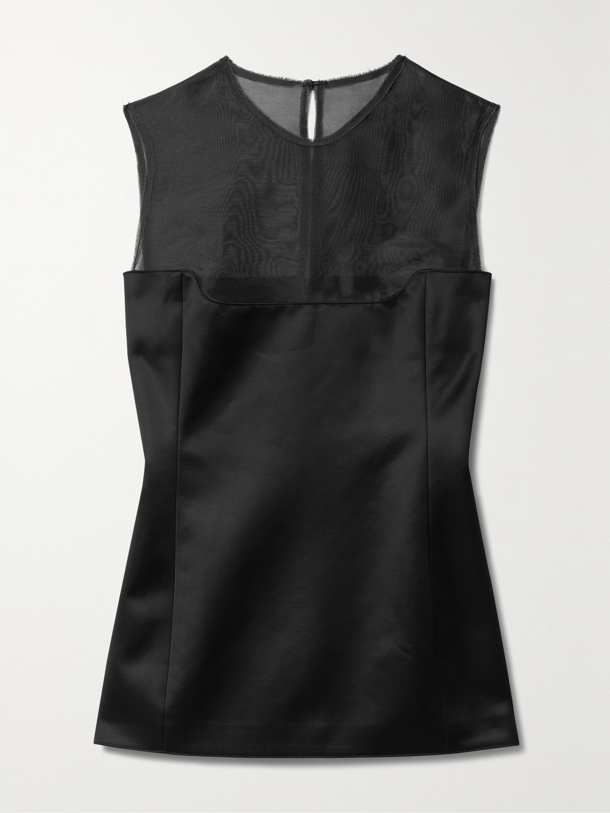 Shop Khaite Sasmo Tulle-paneled Cotton-blend Duchesse-satin Top In Black