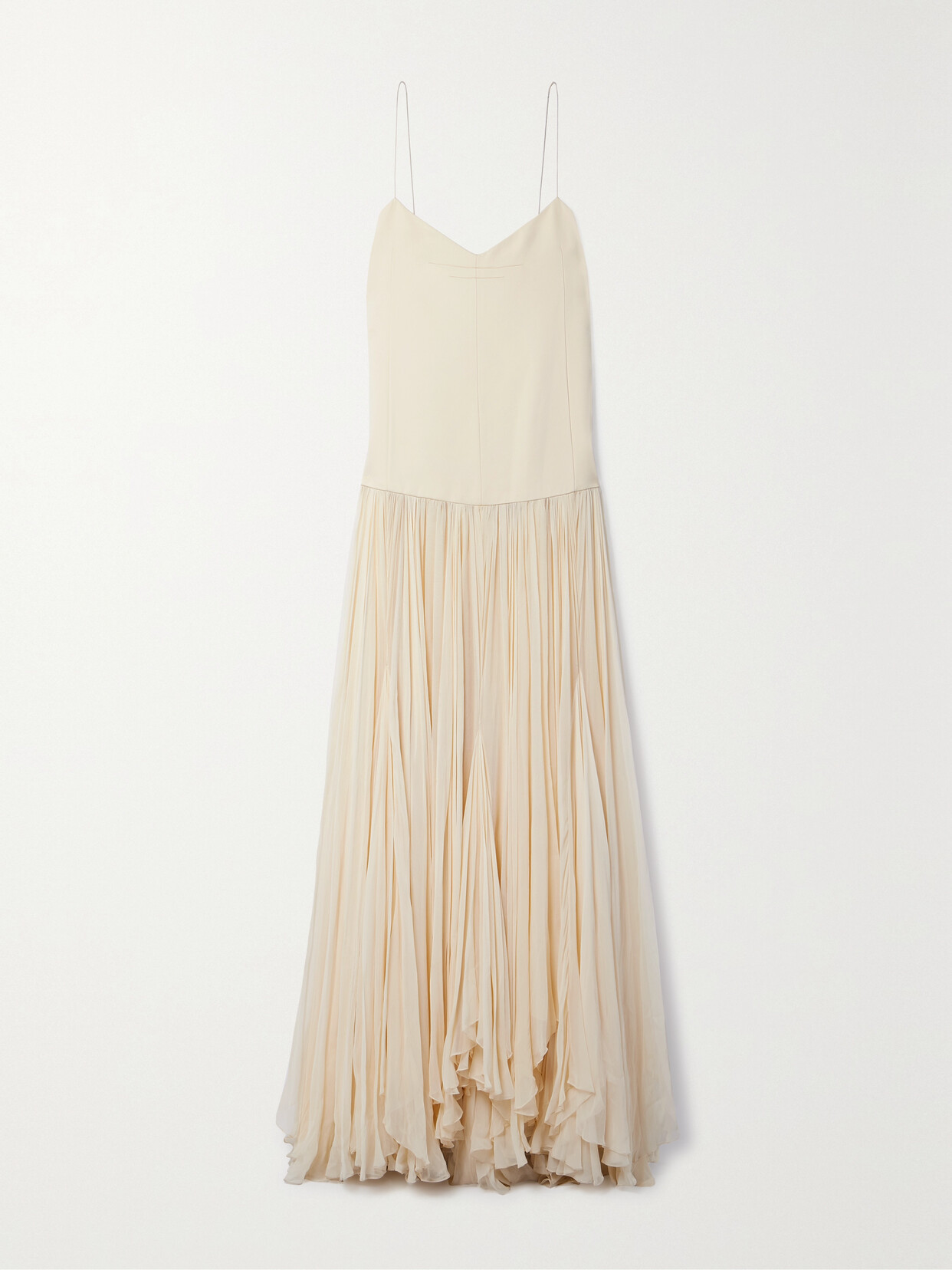 Khaite Zeke Pleated Crepe De Chine And Crepe Maxi Dress - Ecru