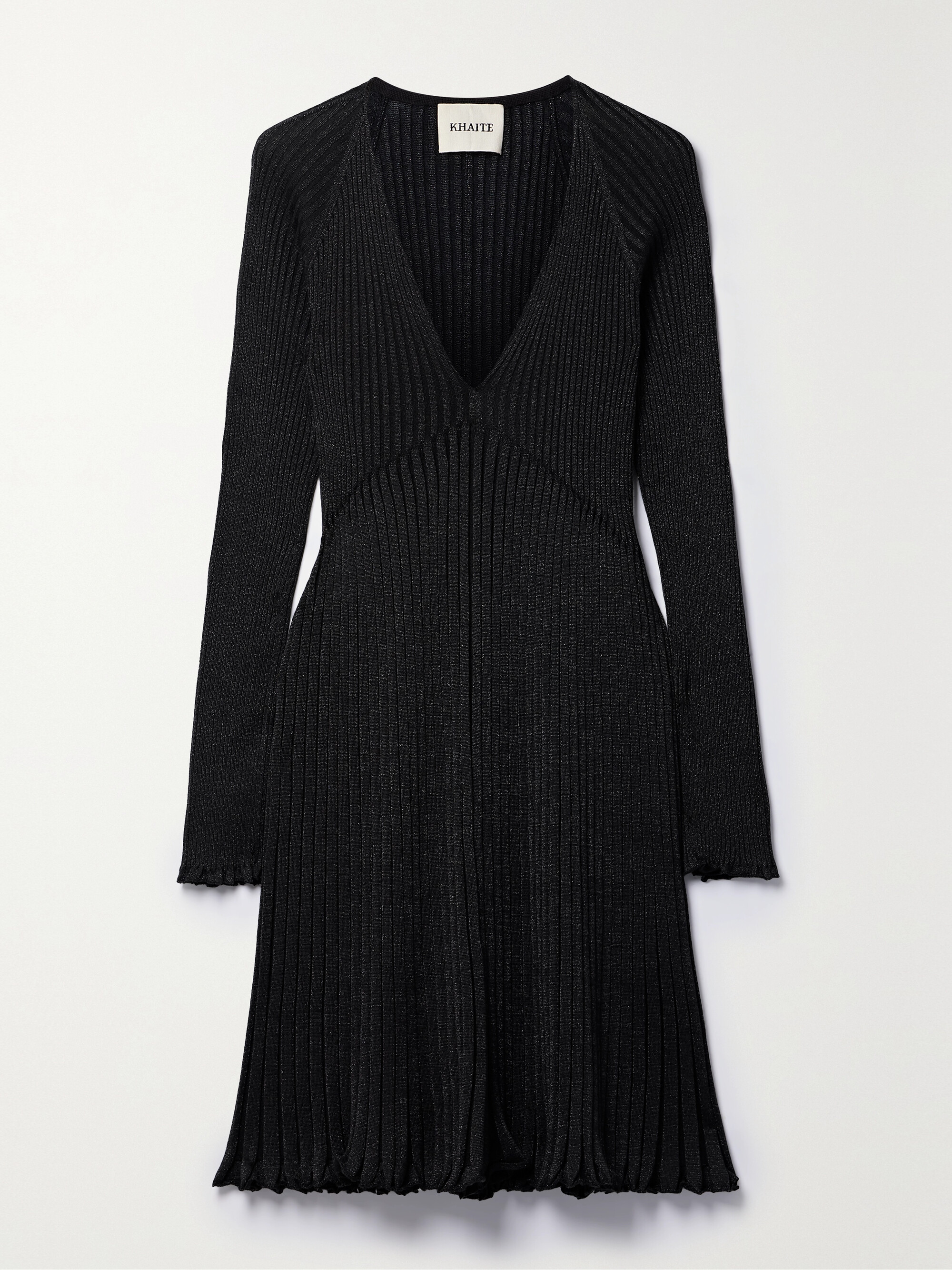 KHAITE Lucille metallic ribbed-knit midi dress