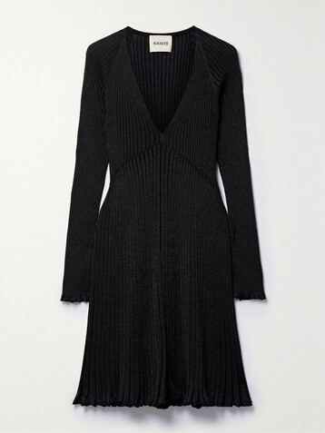 KHAITE Lucille metallic ribbed-knit midi dress
