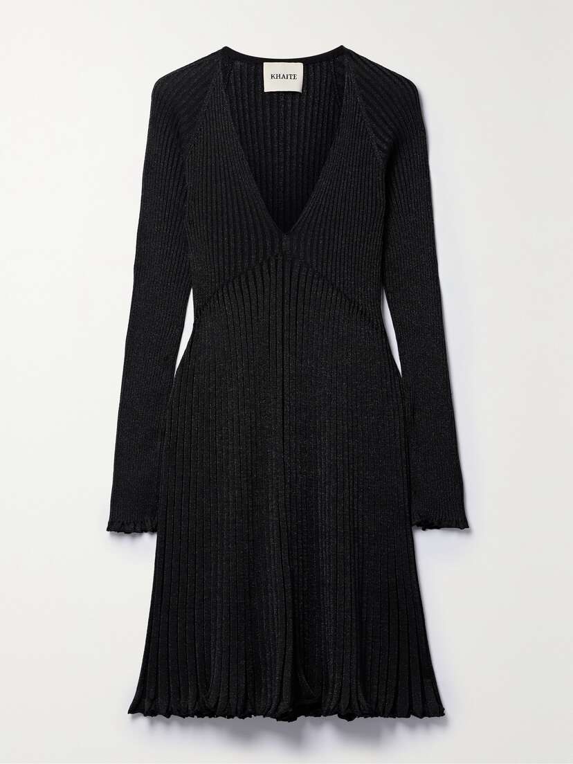 Khaite Lucille Metallic Ribbed-knit Midi Dress
