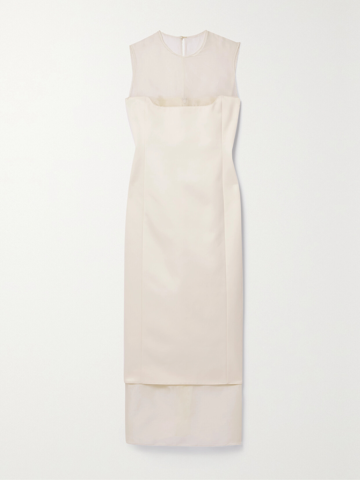 Khaite Dissa Cotton-blend Crepe And Tulle Midi Dress In Off-white