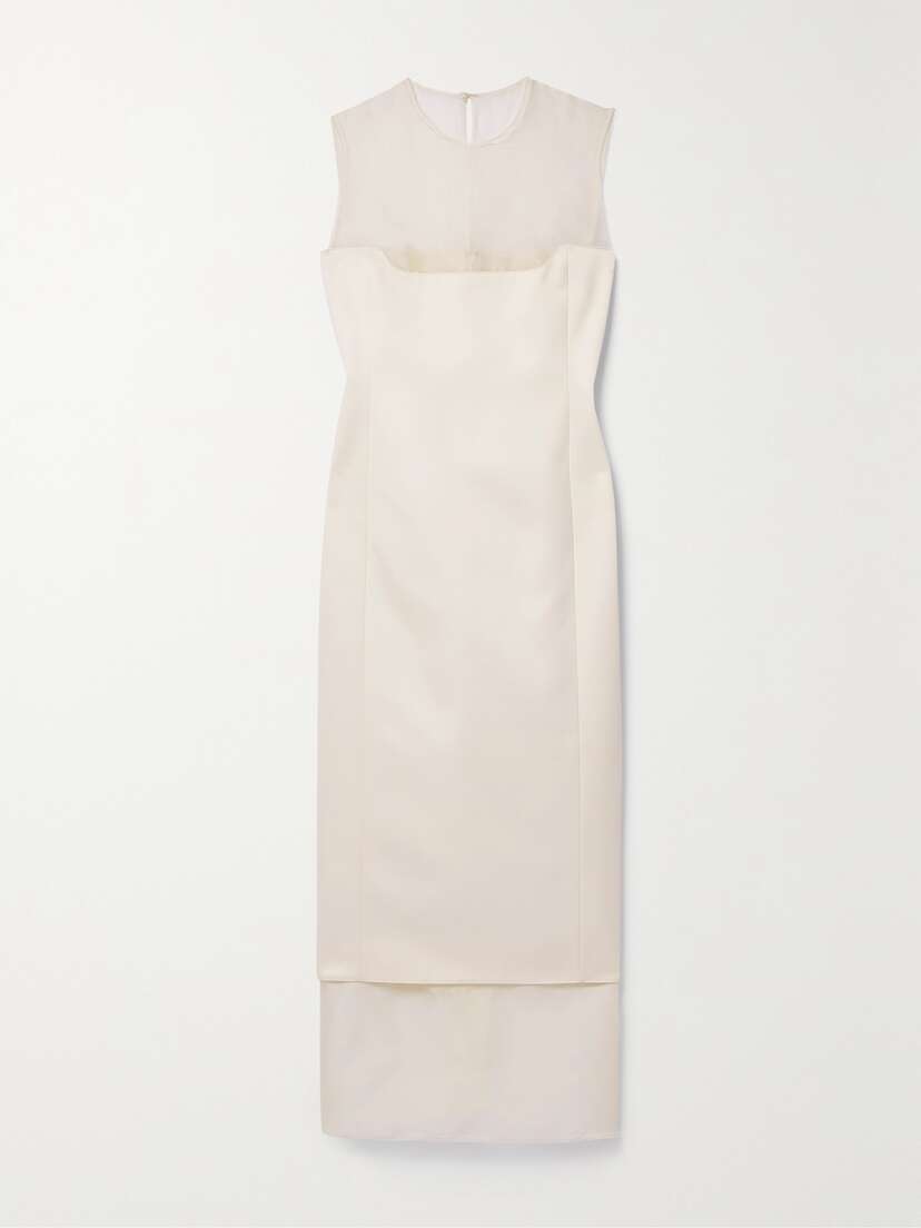 Khaite Dissa Cotton-blend Crepe And Tulle Midi Dress
