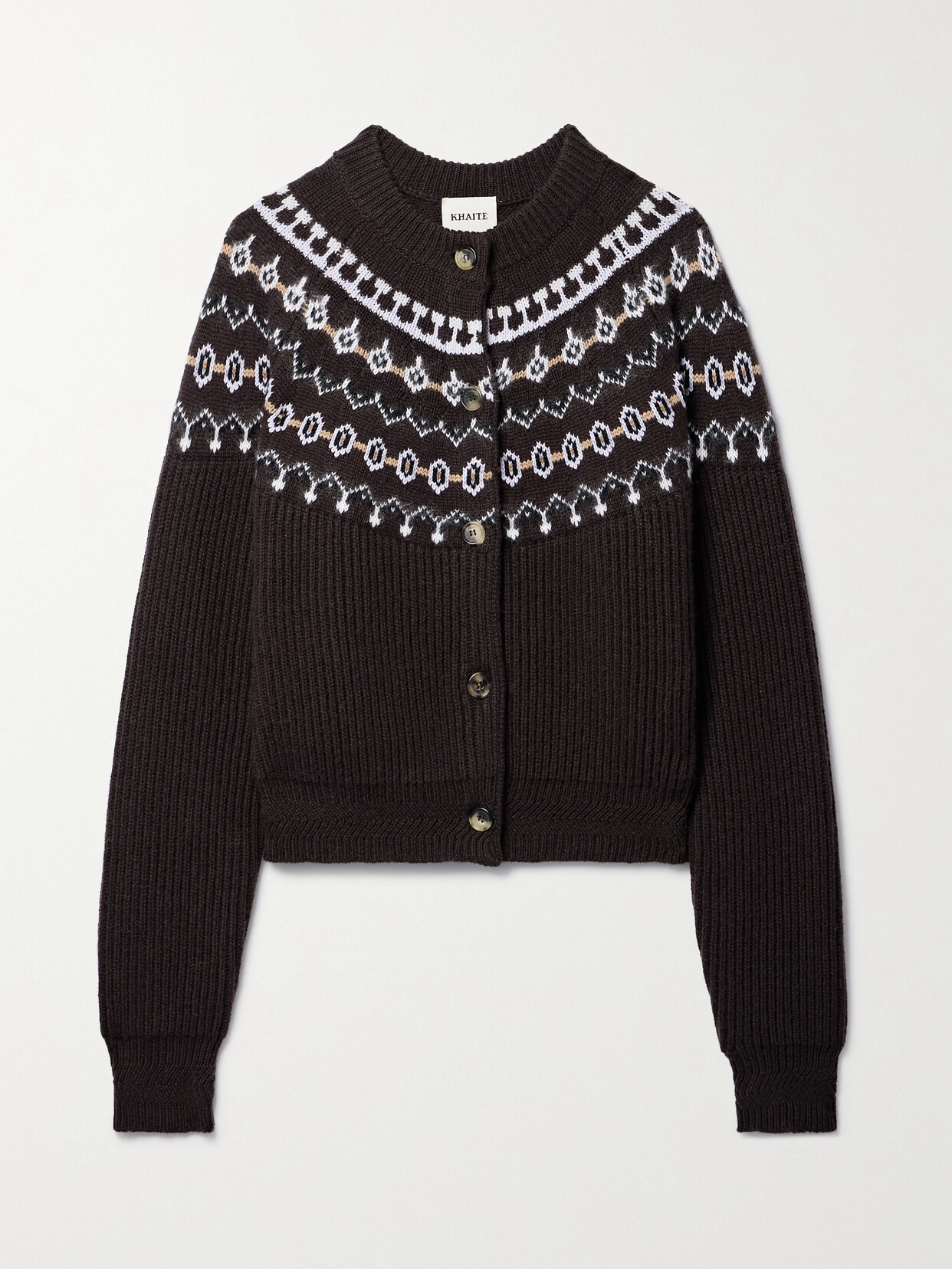 Khaite Michaela Fair Isle Ribbed Cashmere-blend Cardigan - Brown