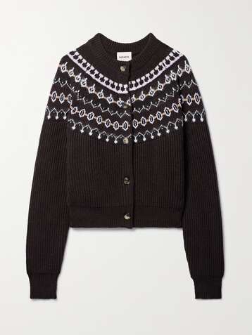 KHAITE Michaela Fair Isle Ribbed Cashmere-blend Cardigan