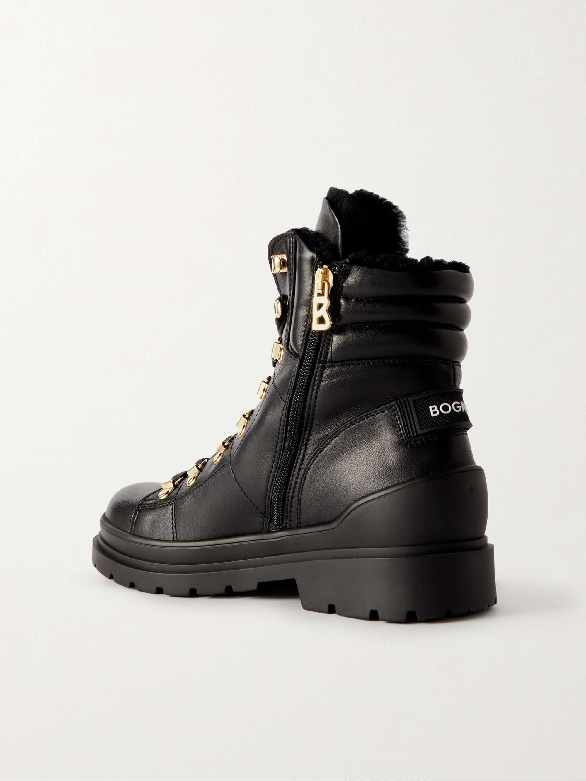 BOGNER St. Moritz buckled shearling-lined textured-leather ankle boots
