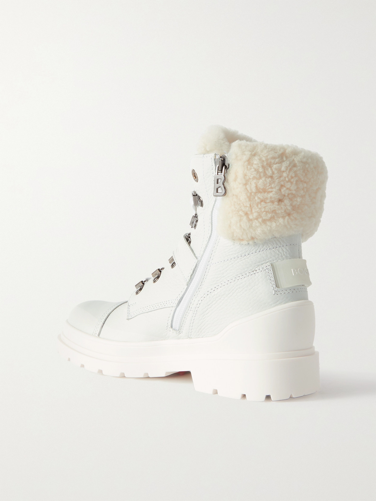 Shop Bogner St. Moritz Buckled Shearling-lined Textured-leather Ankle Boots In White